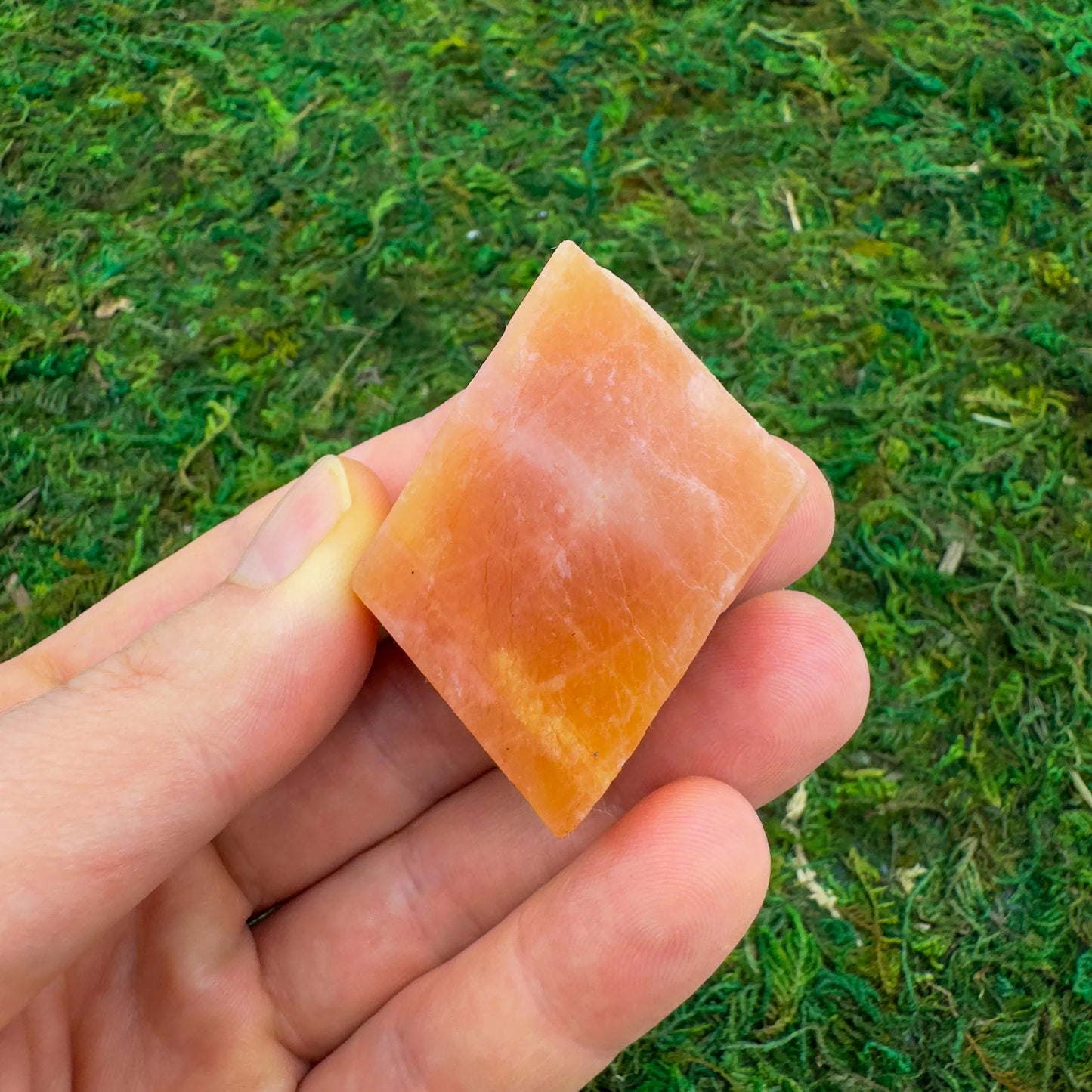 Full profile of Grade AA Orange Calcite raw ready to ship from Beyond Bohemian