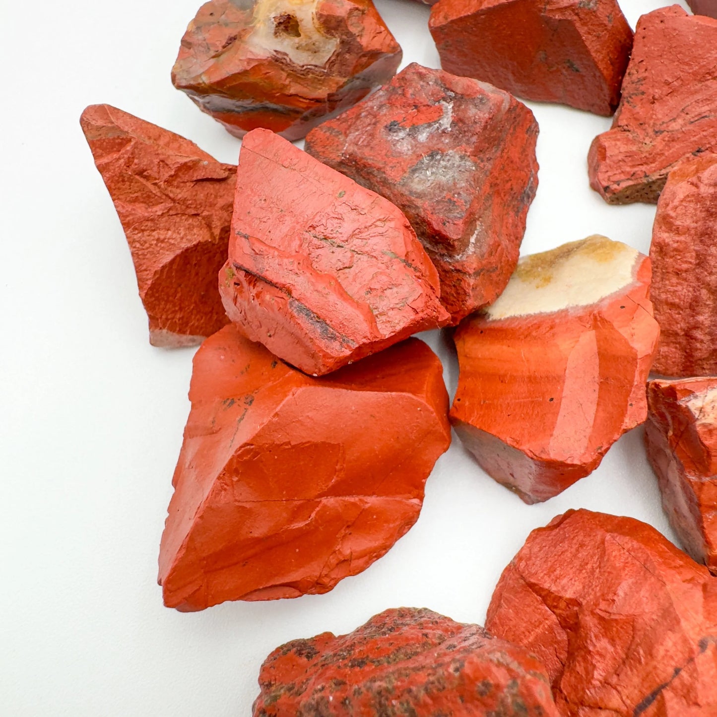 Top view of Grade AA Red Jasper raw stone, hand-selected from Northern Cape, South Africa.
