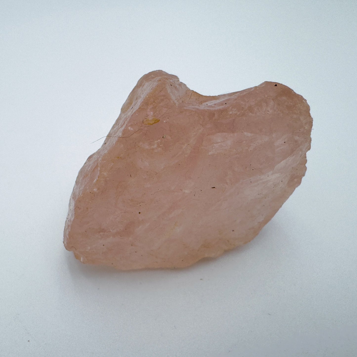 Macro view of Rose Quartz specimen, showing natural form, hand-selected from Alaotra-Mangoro, Madagascar.