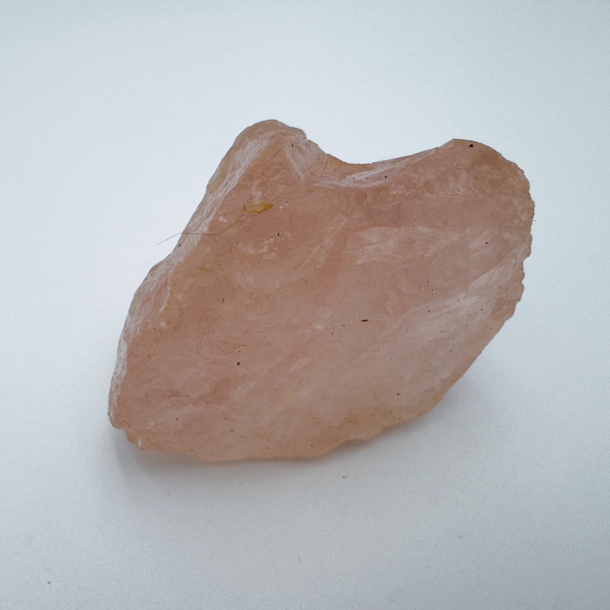 Macro view of Rose Quartz specimen, showing natural form, hand-selected from Alaotra-Mangoro, Madagascar.