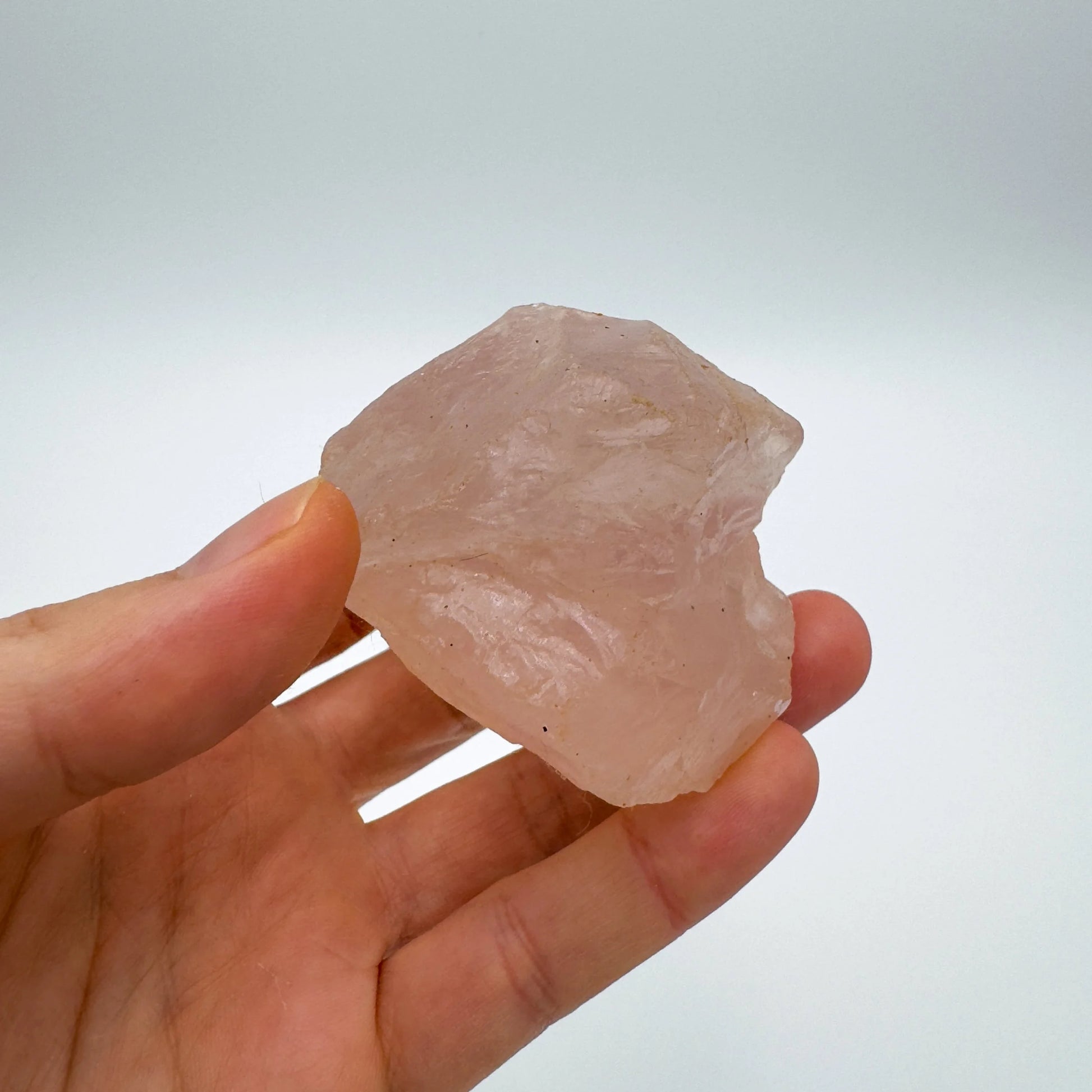 Full profile of Grade AAA Rose Quartz specimen ready to ship from Beyond Bohemian
