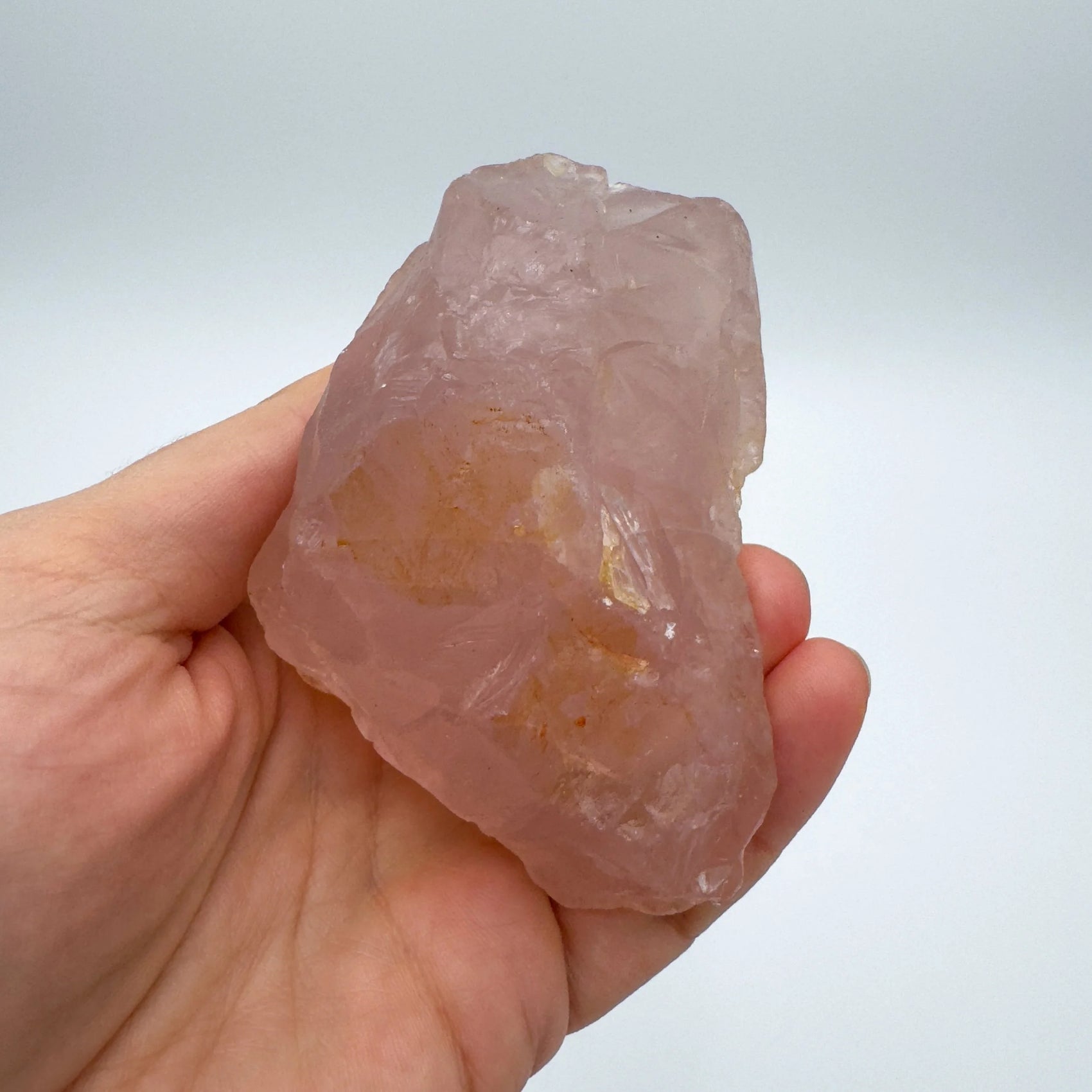 Full profile of Grade AAA Rose Quartz specimen ready to ship from Beyond Bohemian
