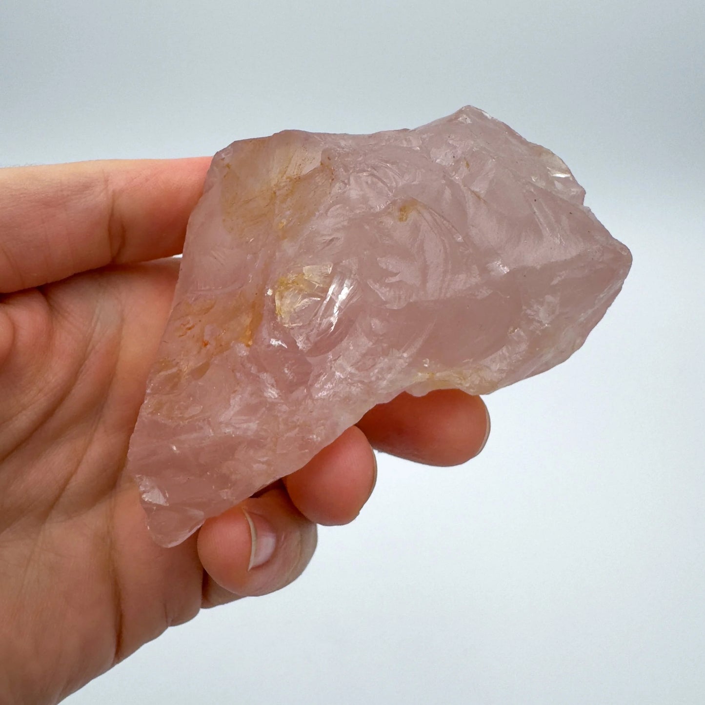 Full profile of Grade AAA Rose Quartz specimen ready to ship from Beyond Bohemian