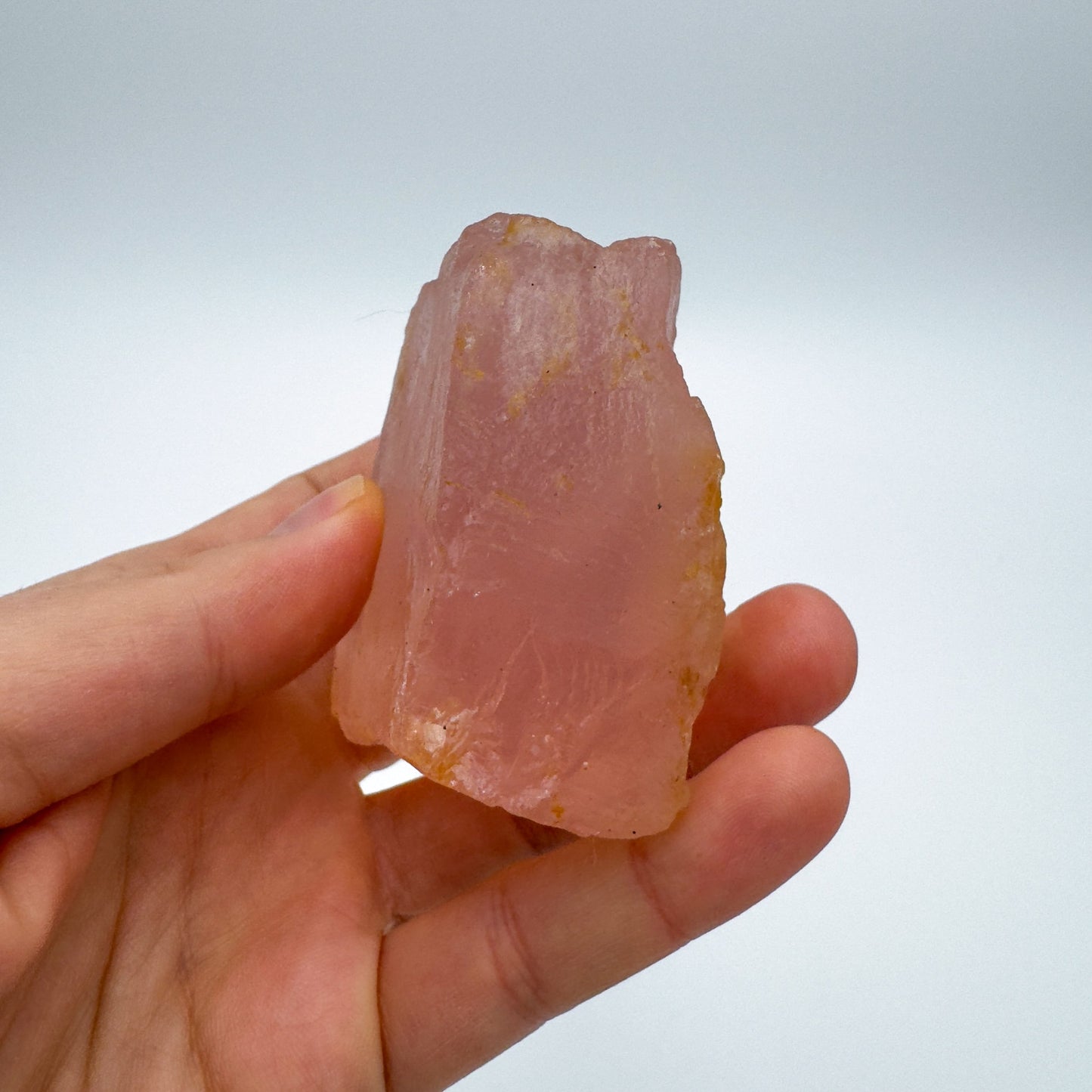 Full profile of Grade AA Rose Quartz specimen ready to ship from Beyond Bohemian