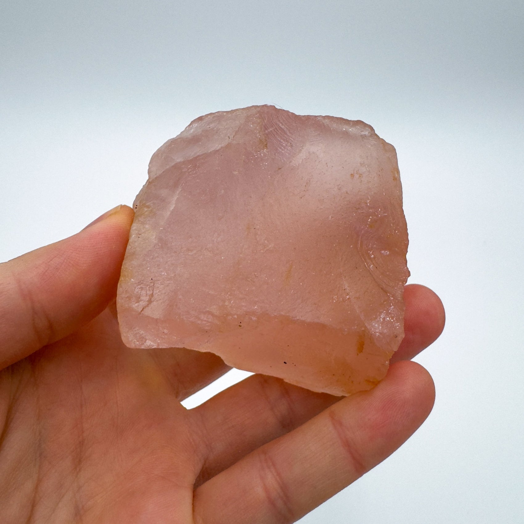Full profile of Grade AA Rose Quartz specimen ready to ship from Beyond Bohemian