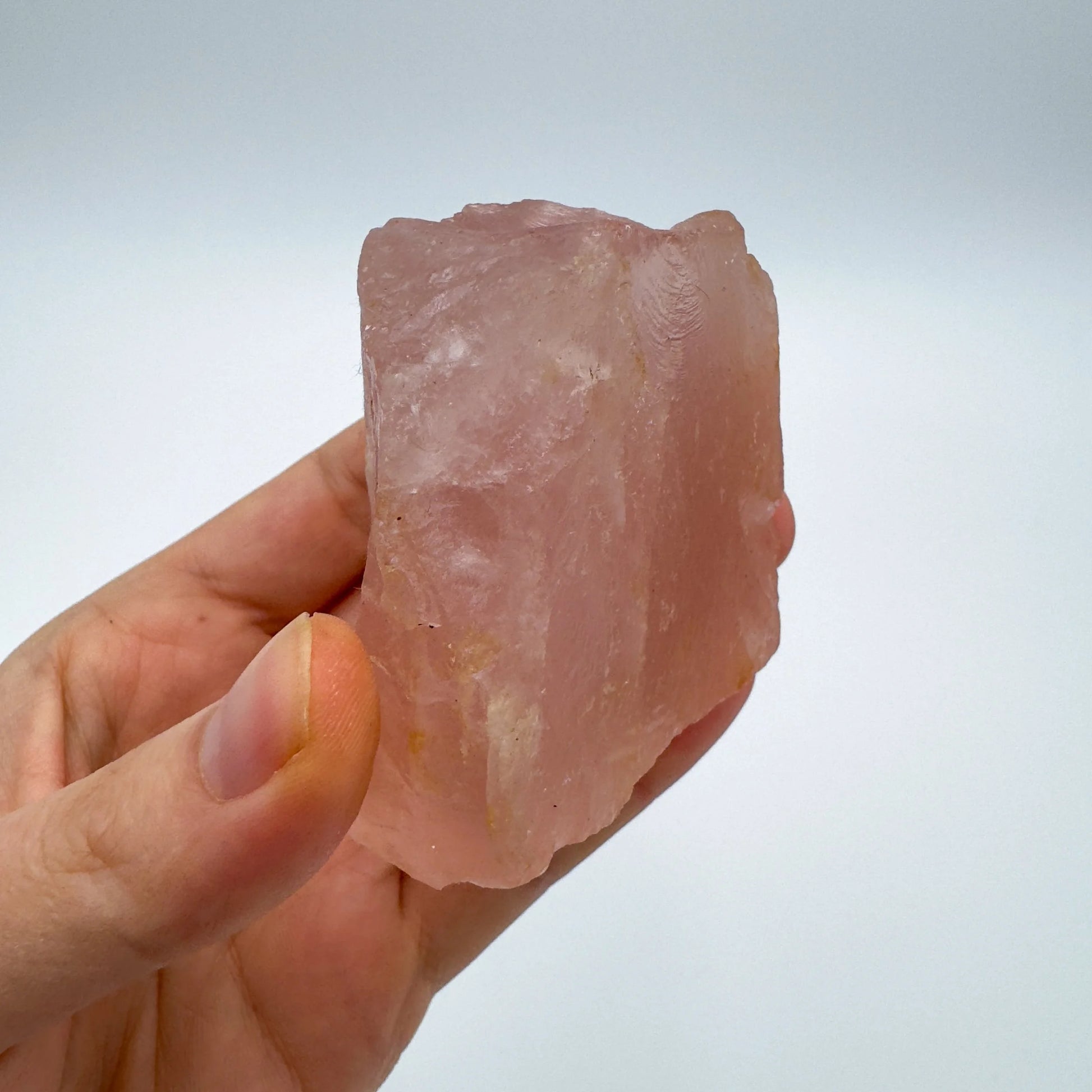 Full profile of Grade AA Rose Quartz specimen ready to ship from Beyond Bohemian