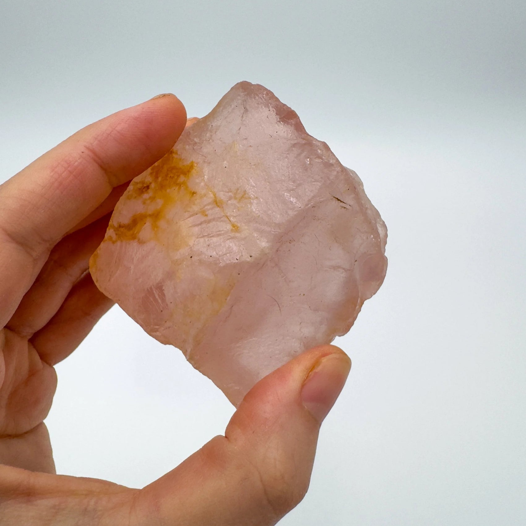 Full profile of Grade AA Rose Quartz specimen ready to ship from Beyond Bohemian