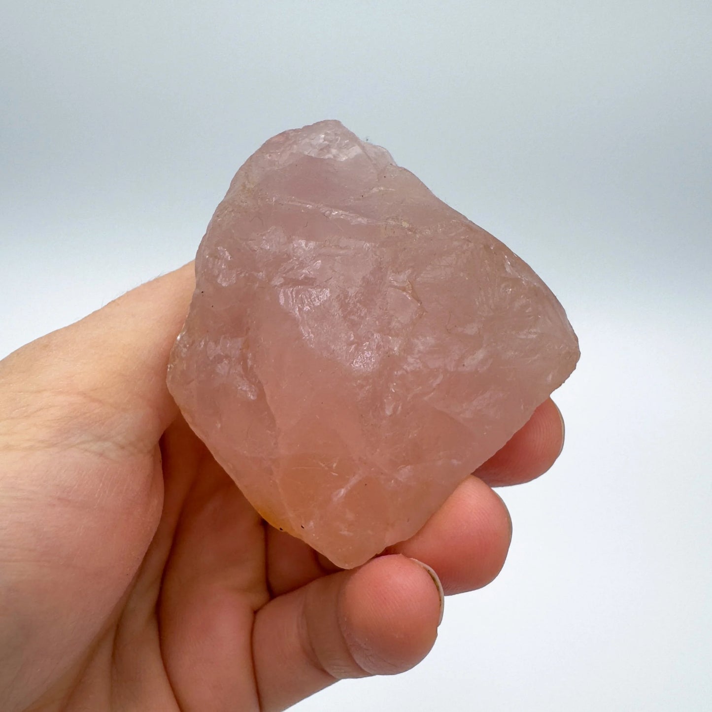 Full profile of Grade AAA Rose Quartz specimen ready to ship from Beyond Bohemian