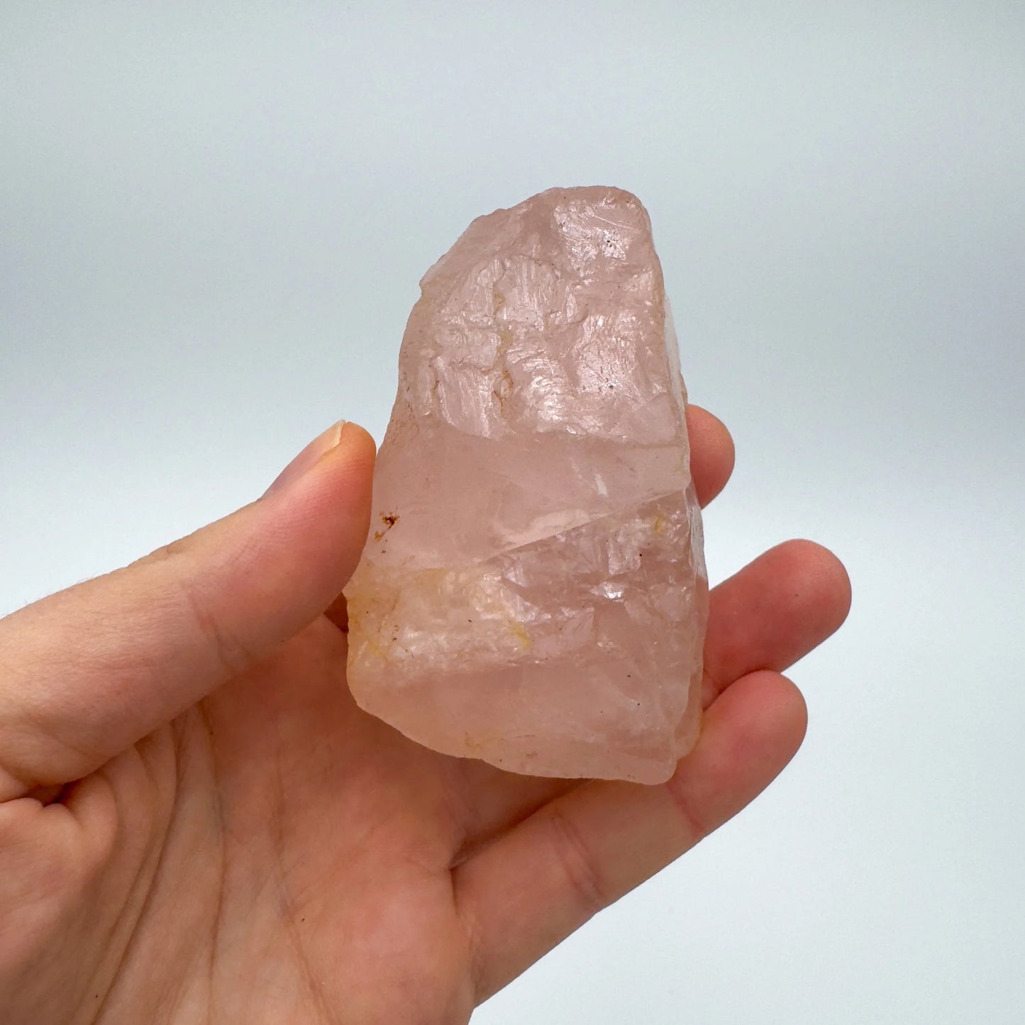 Full profile of Grade AAA Rose Quartz specimen ready to ship from Beyond Bohemian