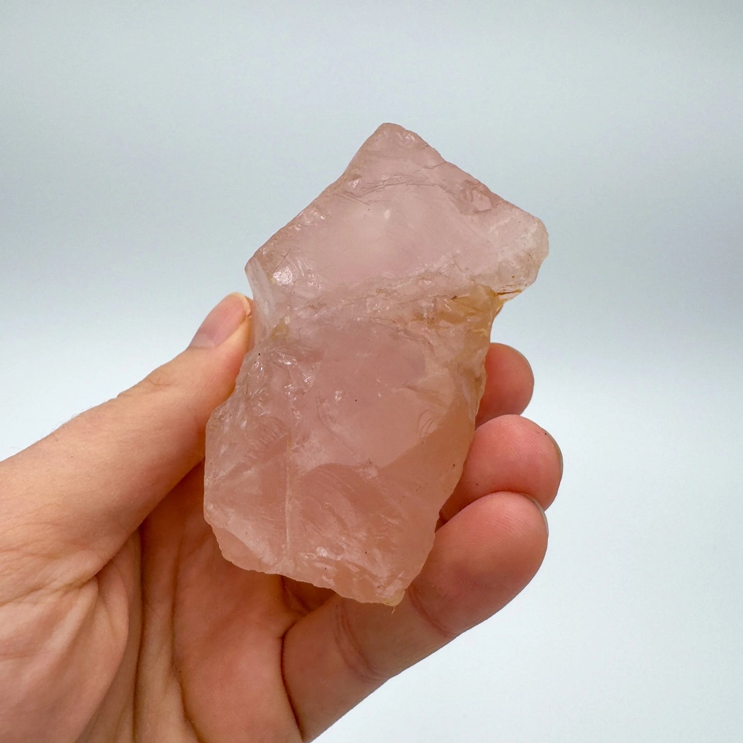 Full profile of Grade AAA Rose Quartz specimen ready to ship from Beyond Bohemian