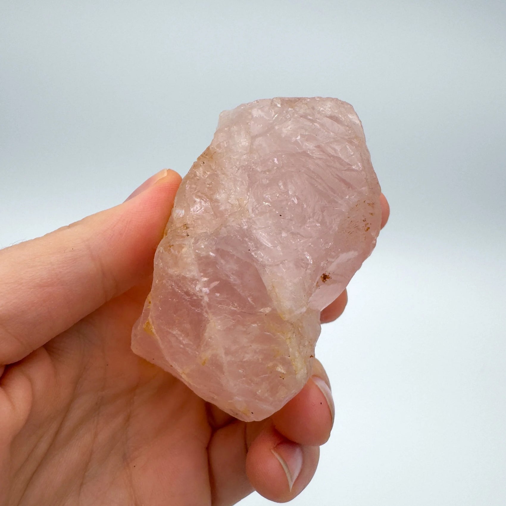 Full profile of Grade AAA Rose Quartz specimen ready to ship from Beyond Bohemian