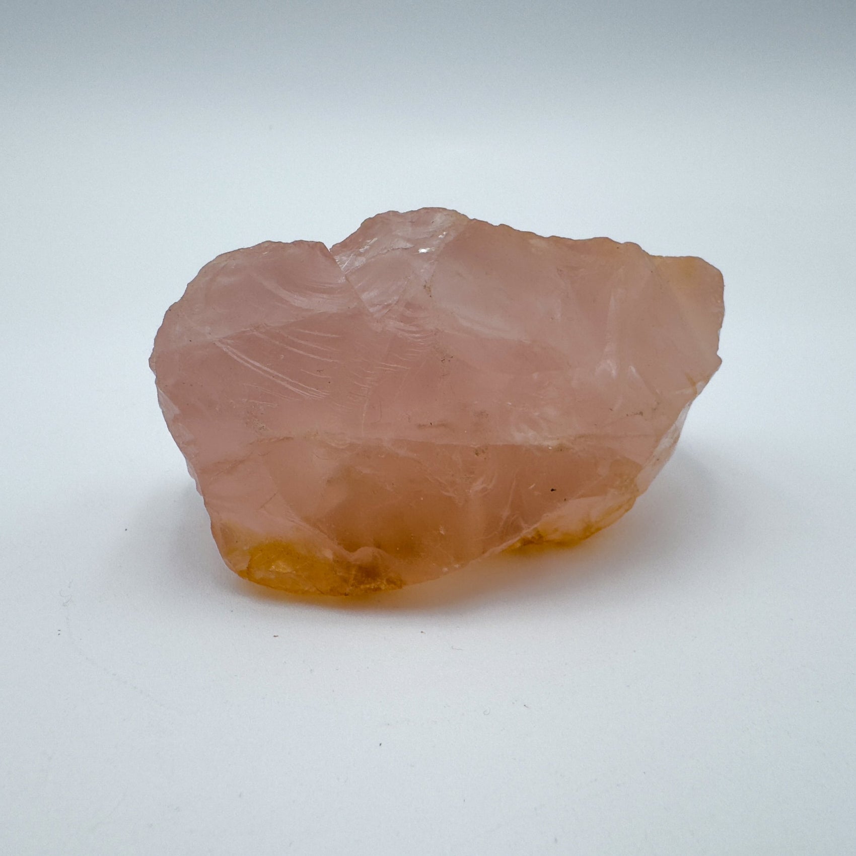 Scale reference of a single Rose Quartz specimen sourced from Madagascar.