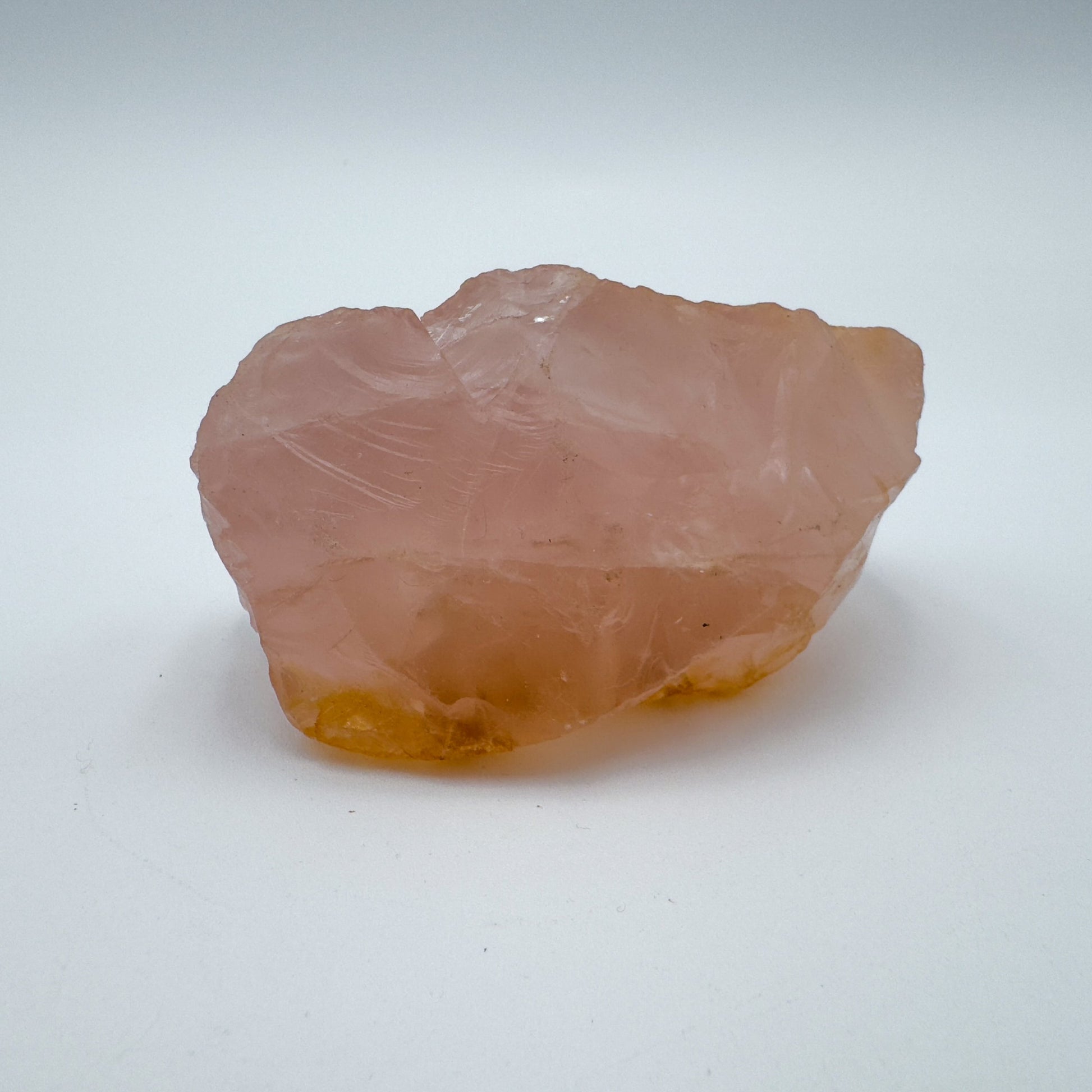 Scale reference of a single Rose Quartz specimen sourced from Madagascar.