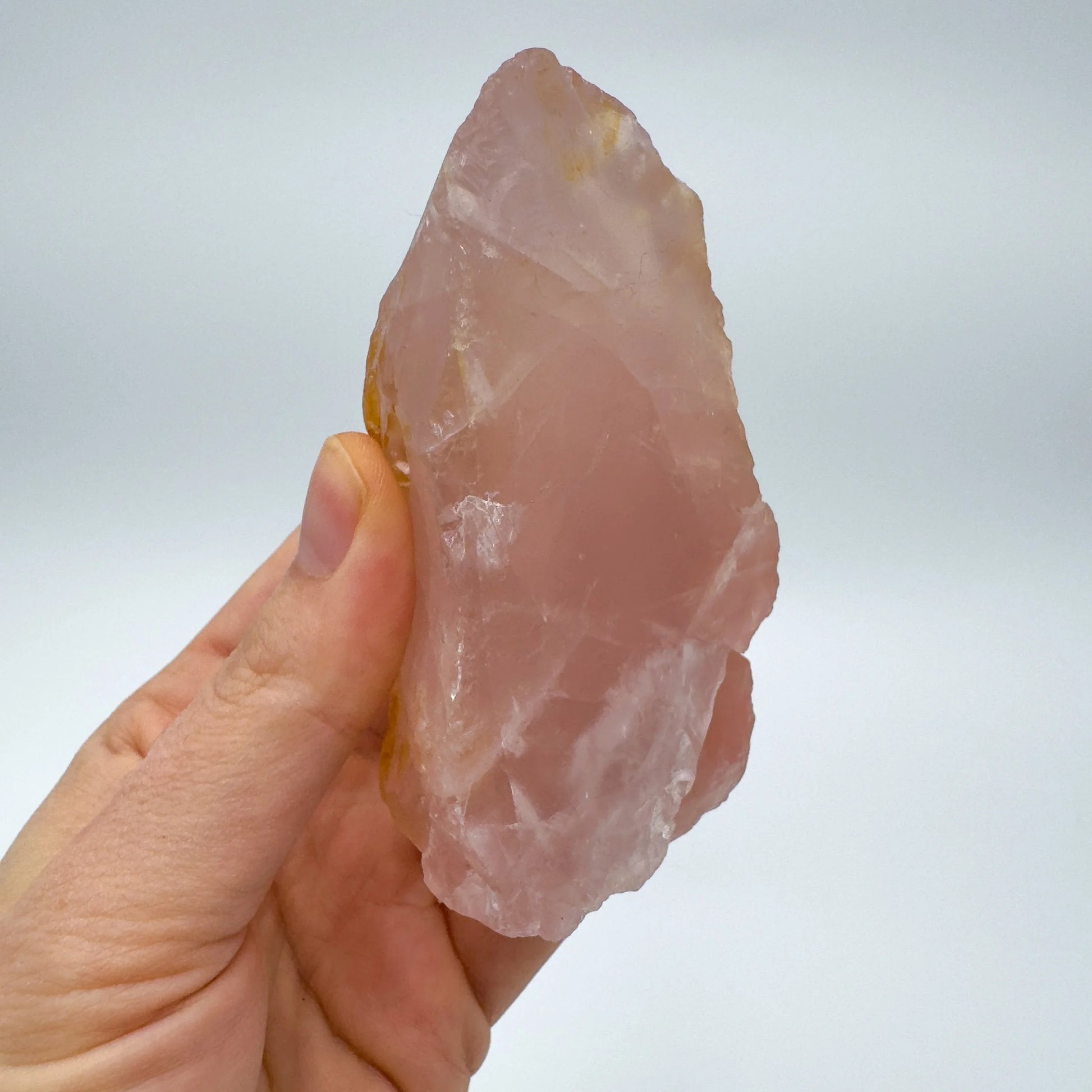 Full profile of Grade AAA Rose Quartz specimen ready to ship from Beyond Bohemian