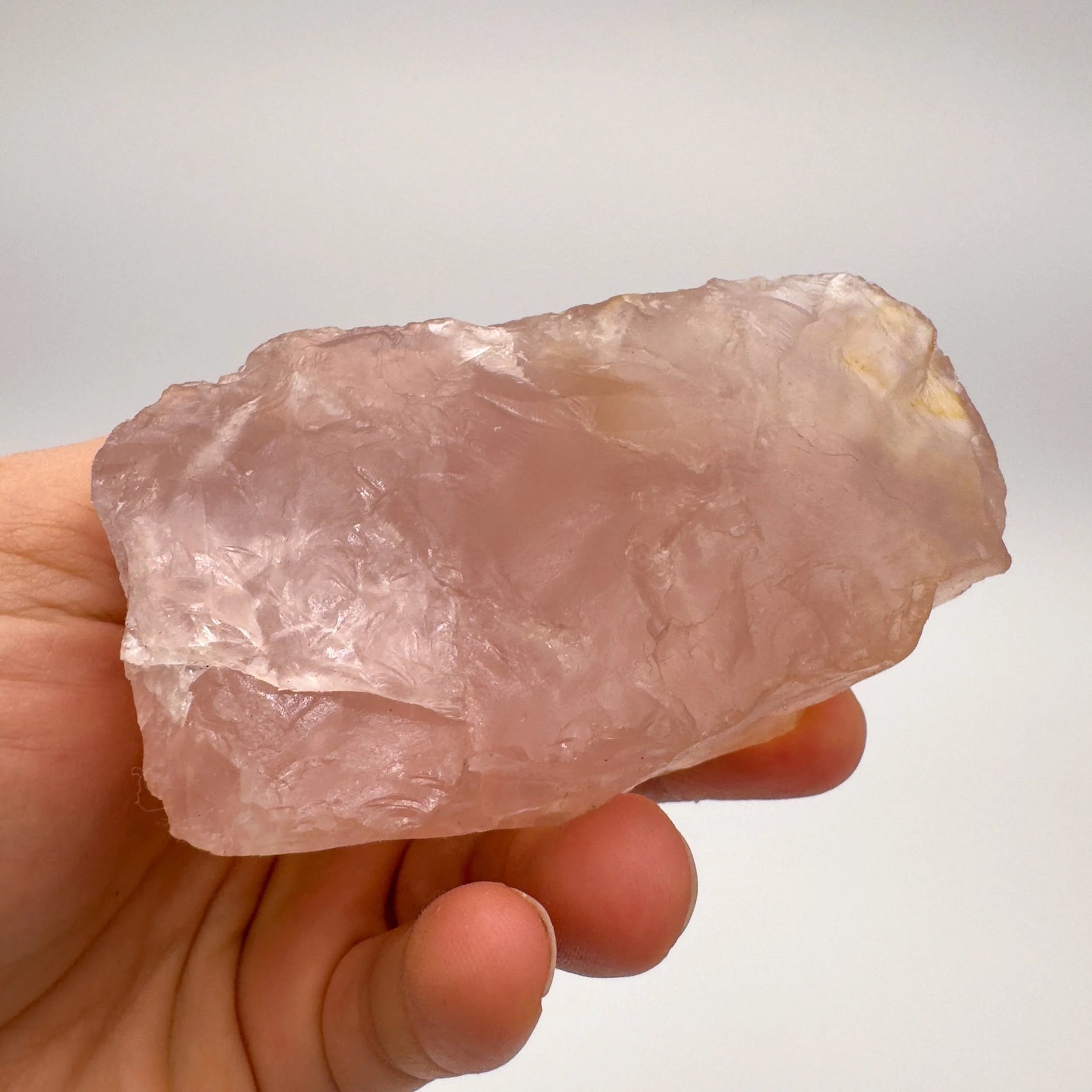 Full profile of Grade AAA Rose Quartz specimen ready to ship from Beyond Bohemian