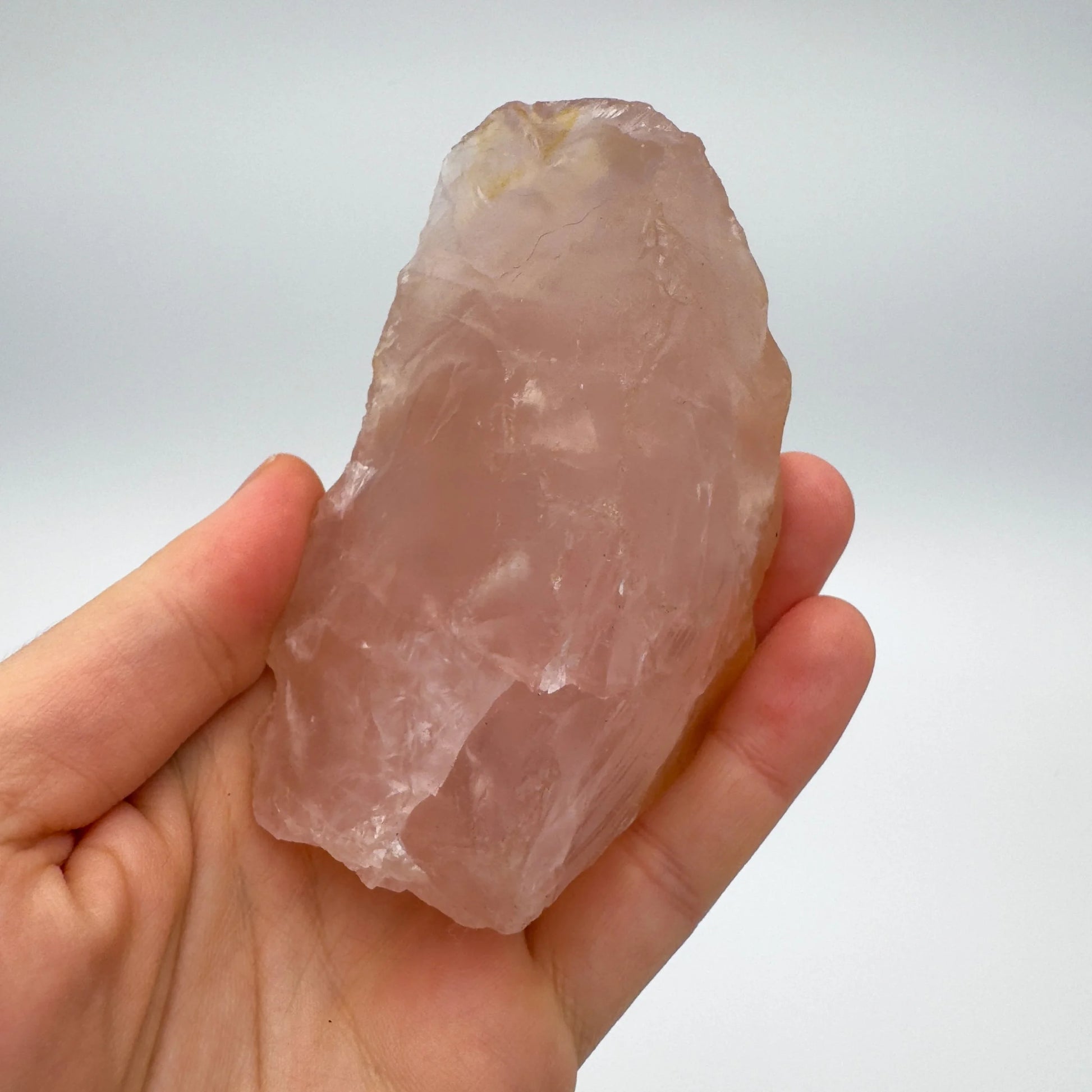 Full profile of Grade AAA Rose Quartz specimen ready to ship from Beyond Bohemian