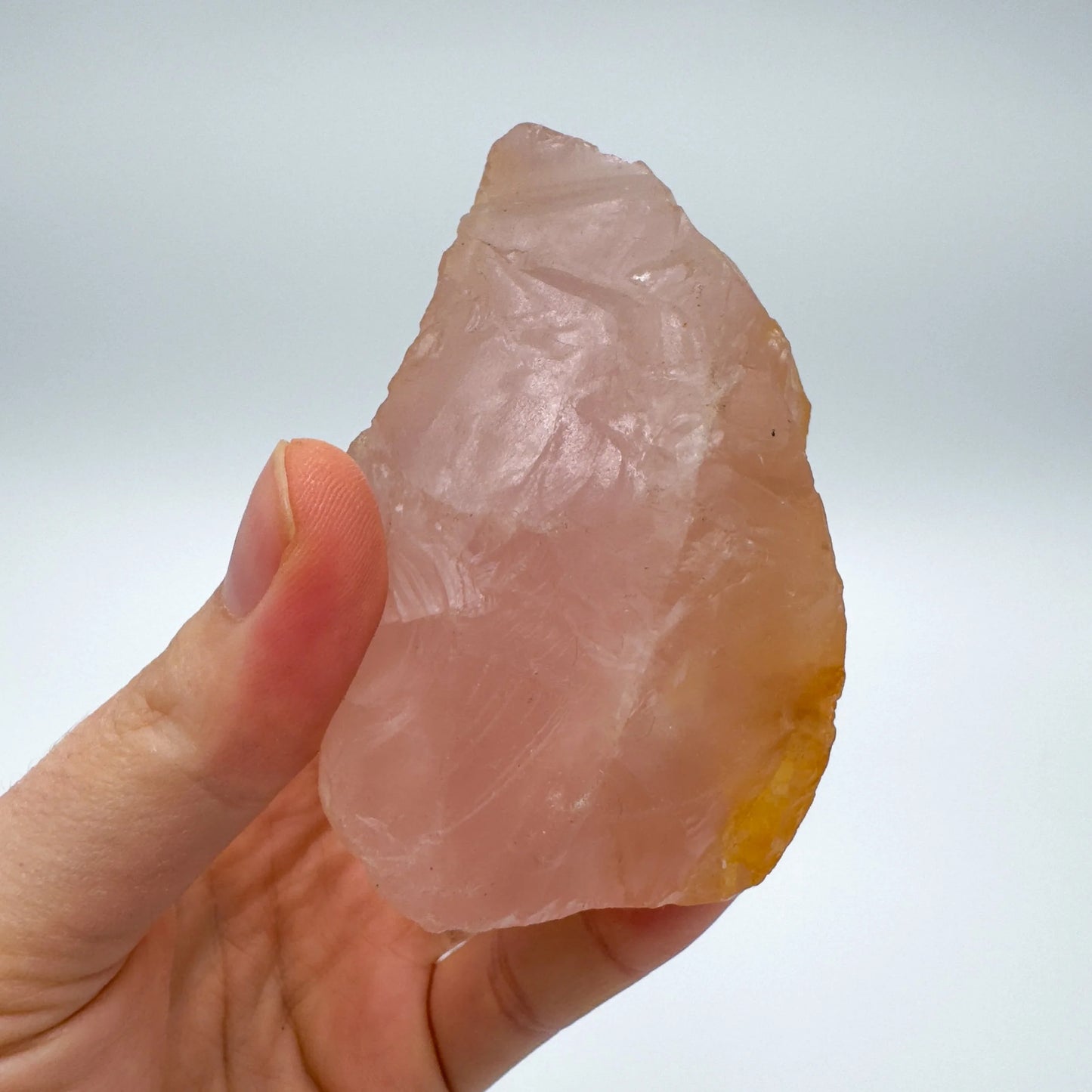 Full profile of Grade AAA Rose Quartz specimen ready to ship from Beyond Bohemian