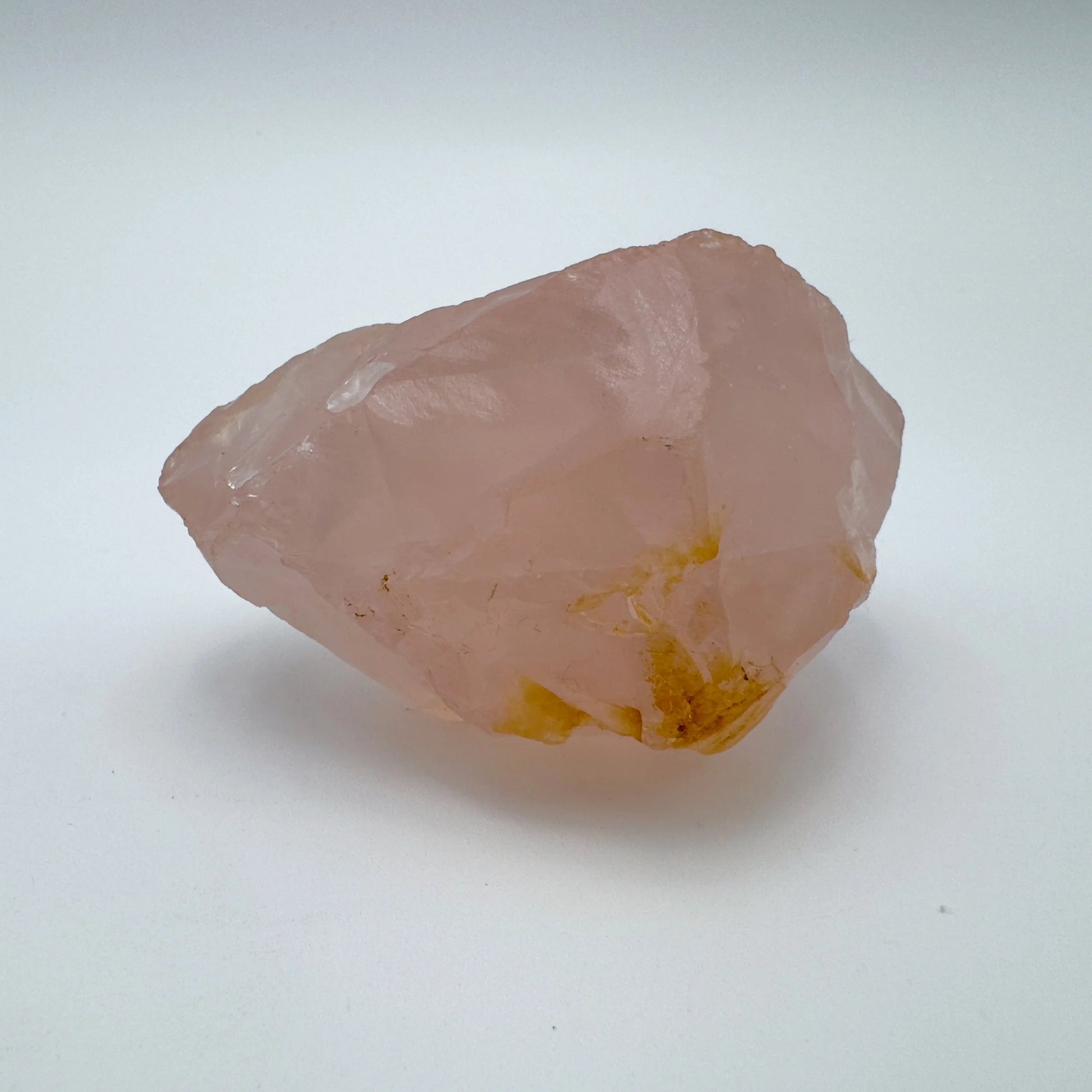 Top angle of Rose Quartz specimen, from Madagascar, showing untreated character.