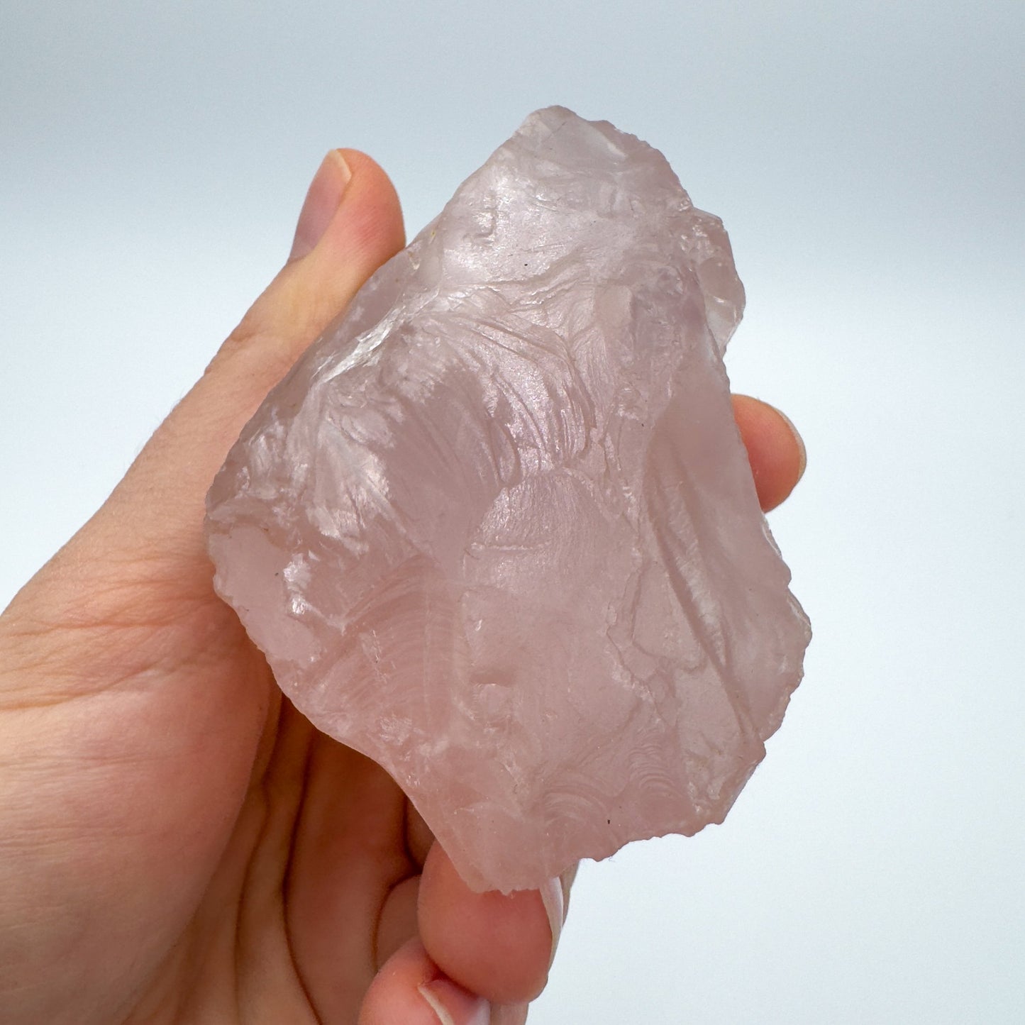 Full profile of Grade AAA Rose Quartz specimen ready to ship from Beyond Bohemian