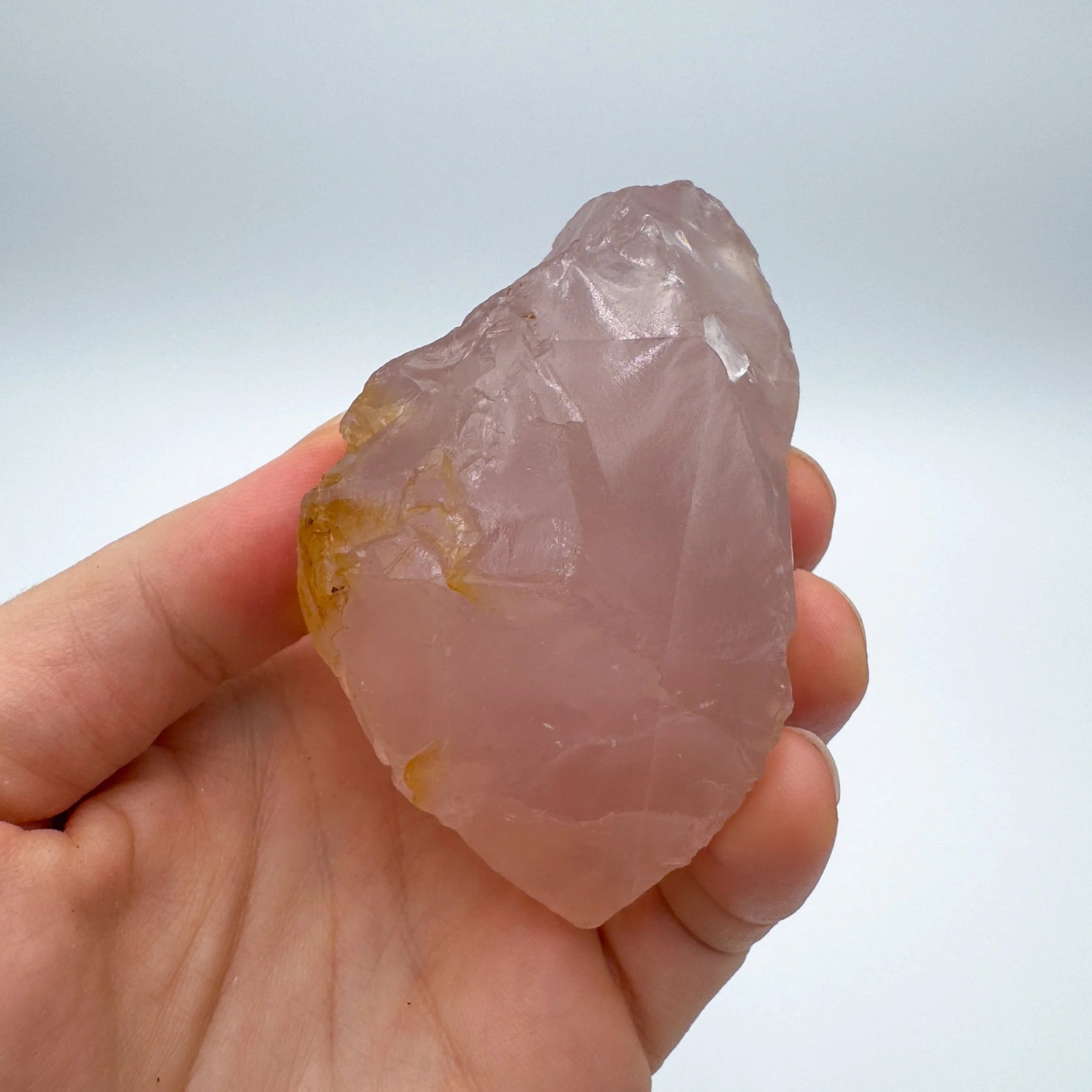 Full profile of Grade AAA Rose Quartz specimen ready to ship from Beyond Bohemian