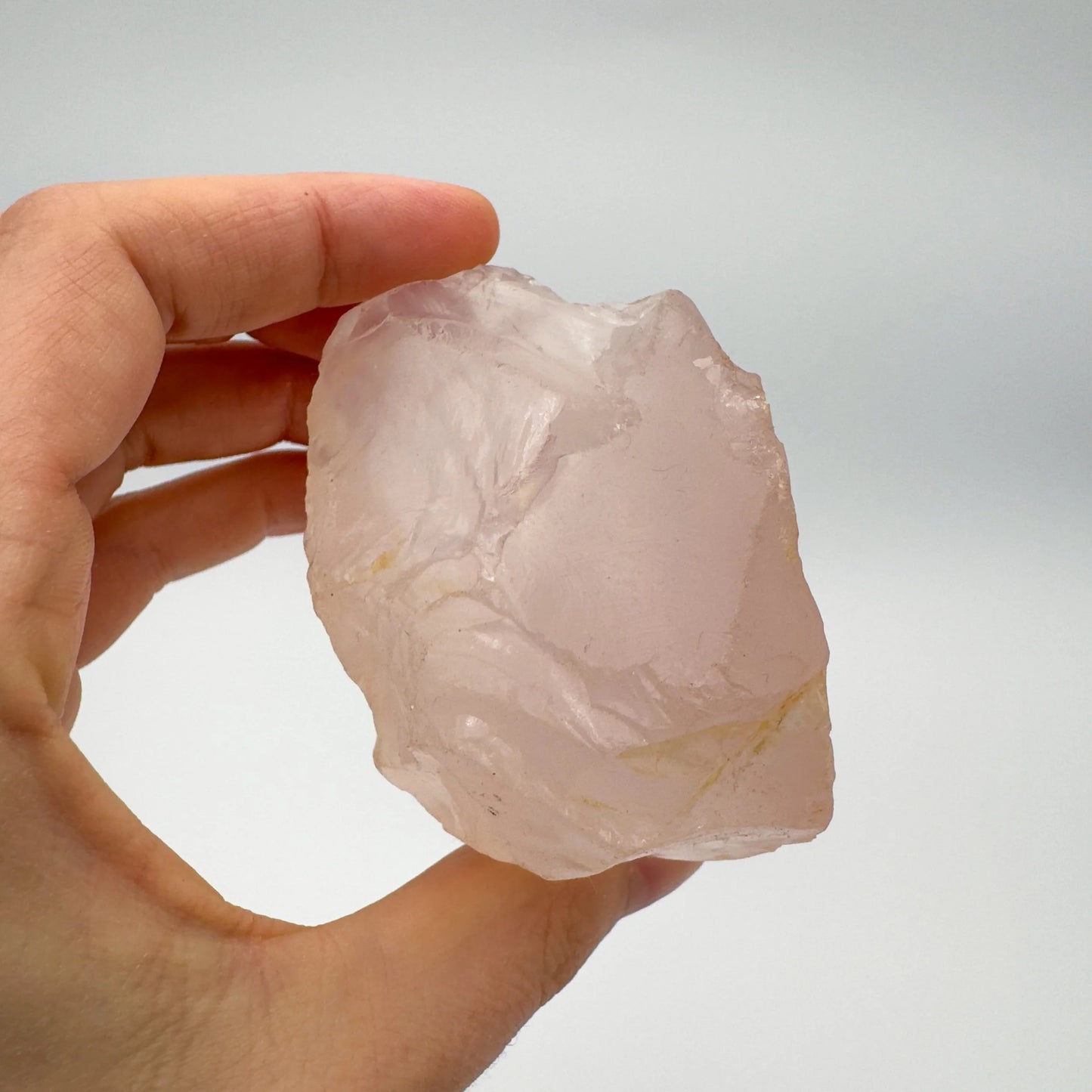 Close-up of Rose Quartz crystal from Madagascar, soothing wellness stone for Emotional Healing