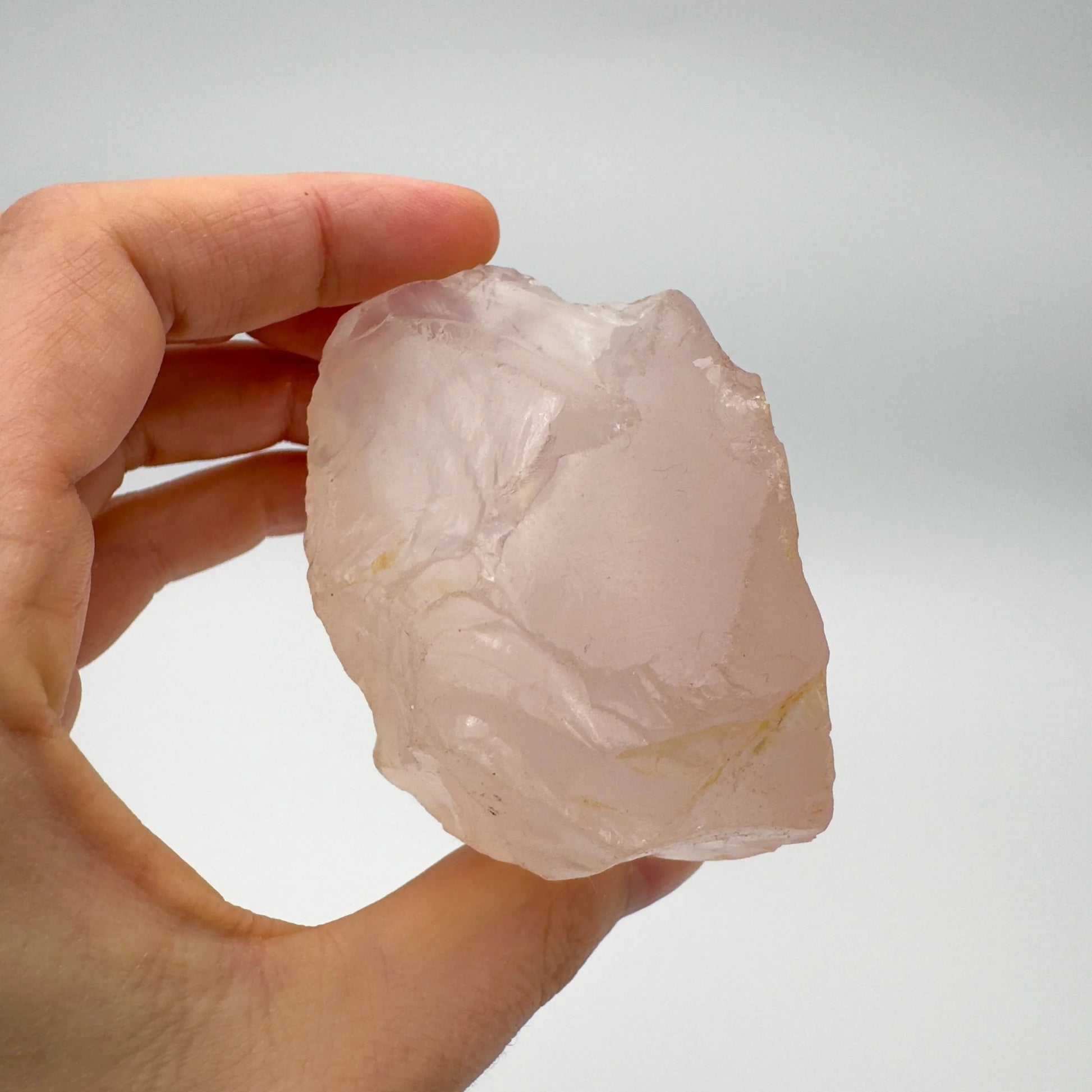 Close-up of Rose Quartz crystal from Madagascar, soothing wellness stone for Emotional Healing