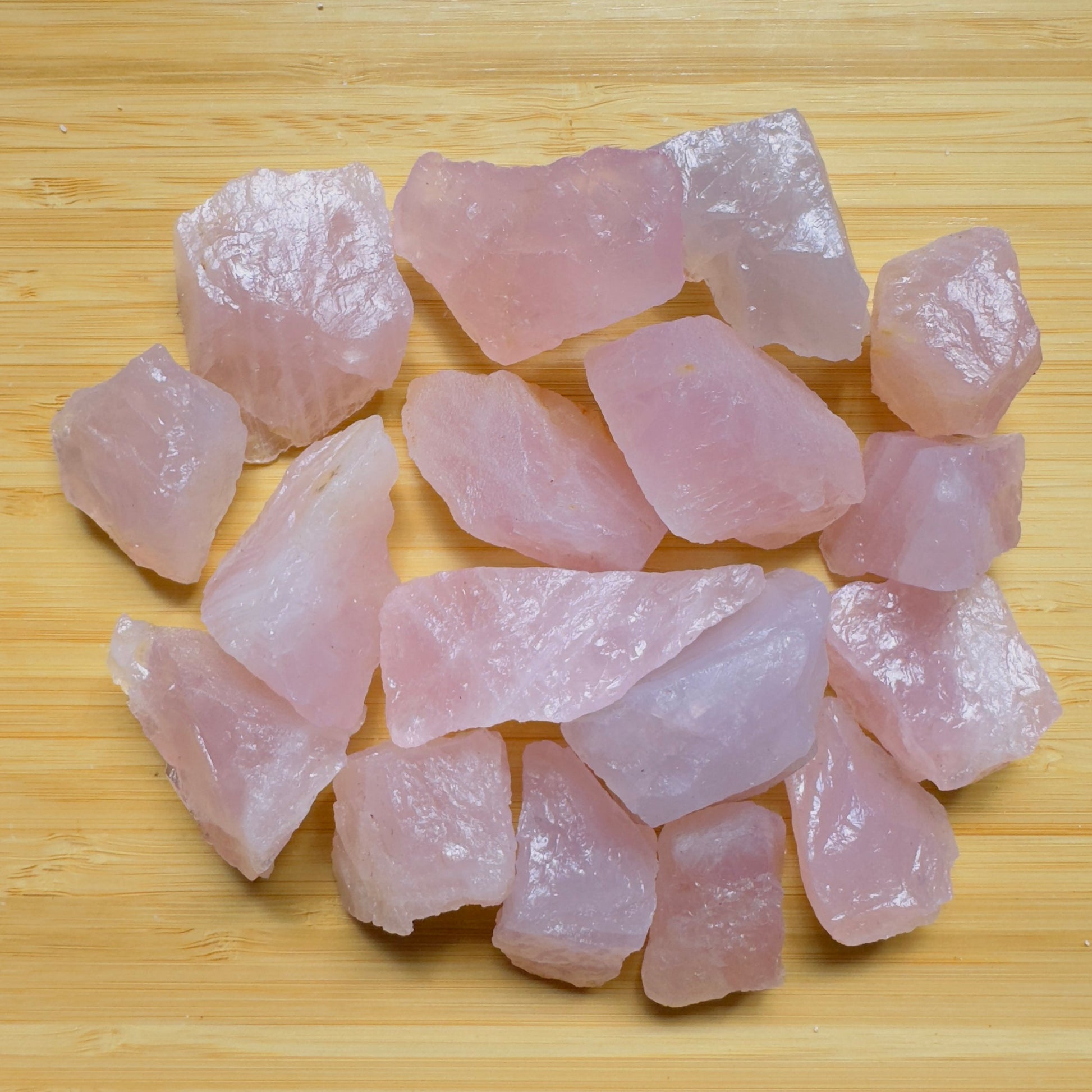 Full profile of Grade AA Rose Quartz raw ready to ship from Beyond Bohemian