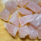 Full profile of Grade AA Rose Quartz raw ready to ship from Beyond Bohemian