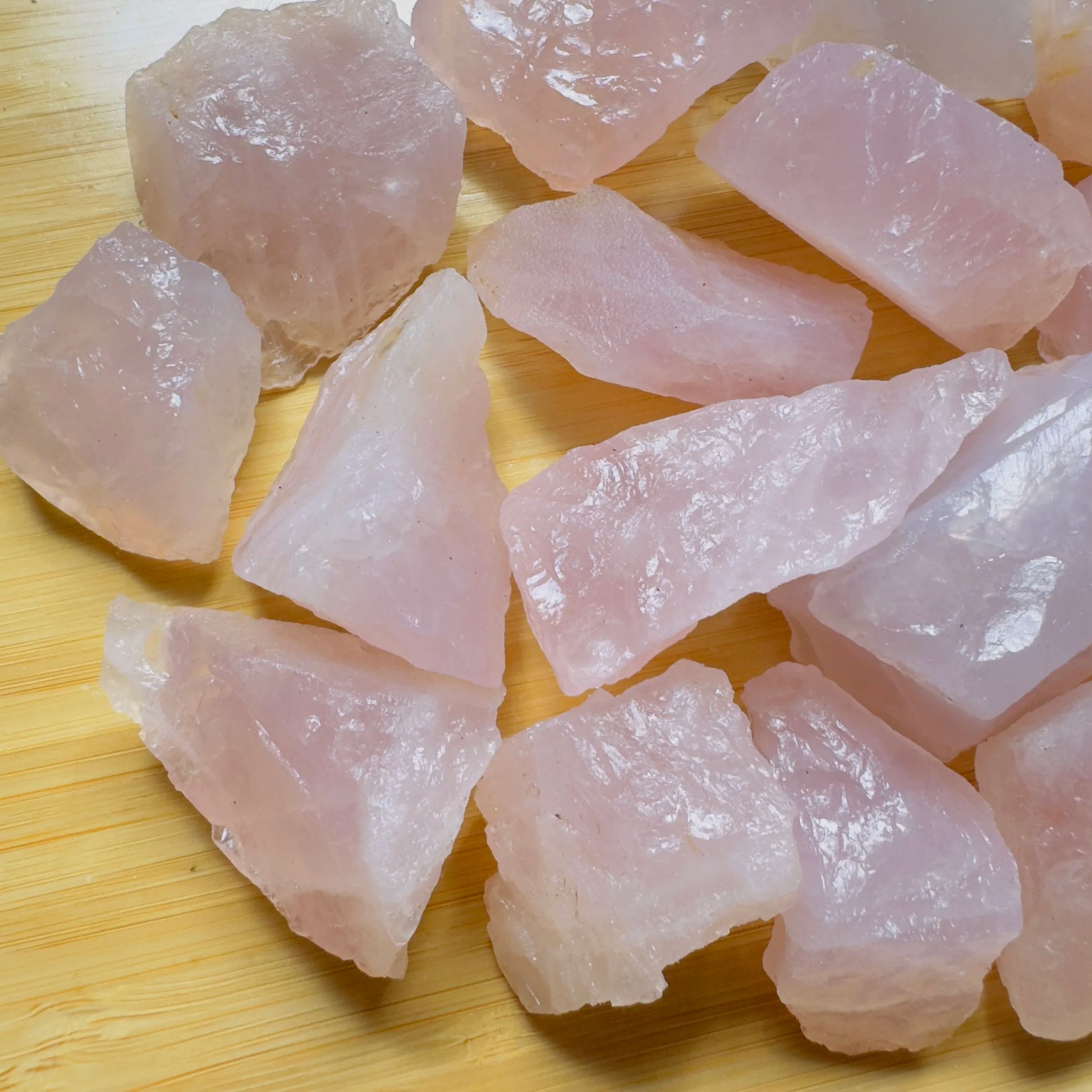 Full profile of Grade AA Rose Quartz raw ready to ship from Beyond Bohemian