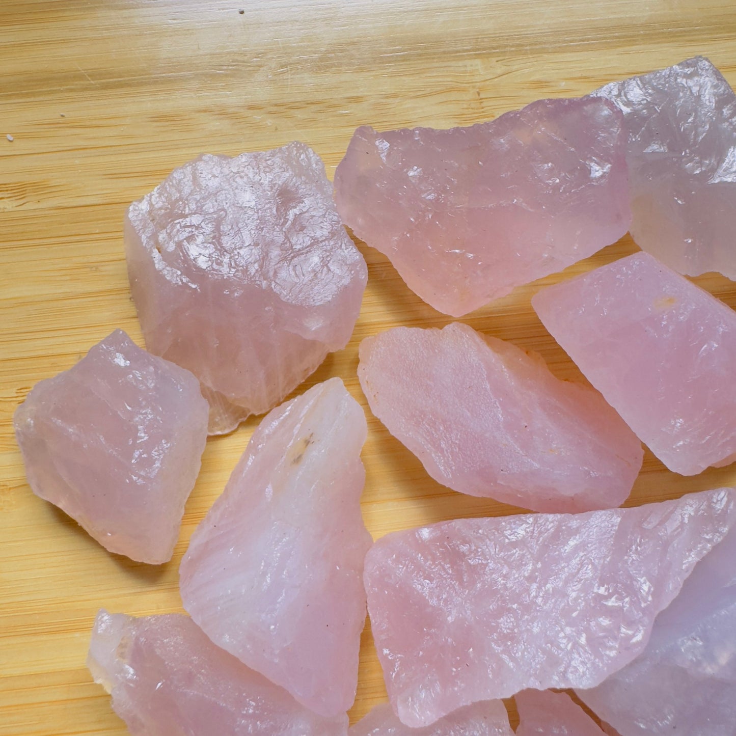 Full profile of Grade AA Rose Quartz raw ready to ship from Beyond Bohemian