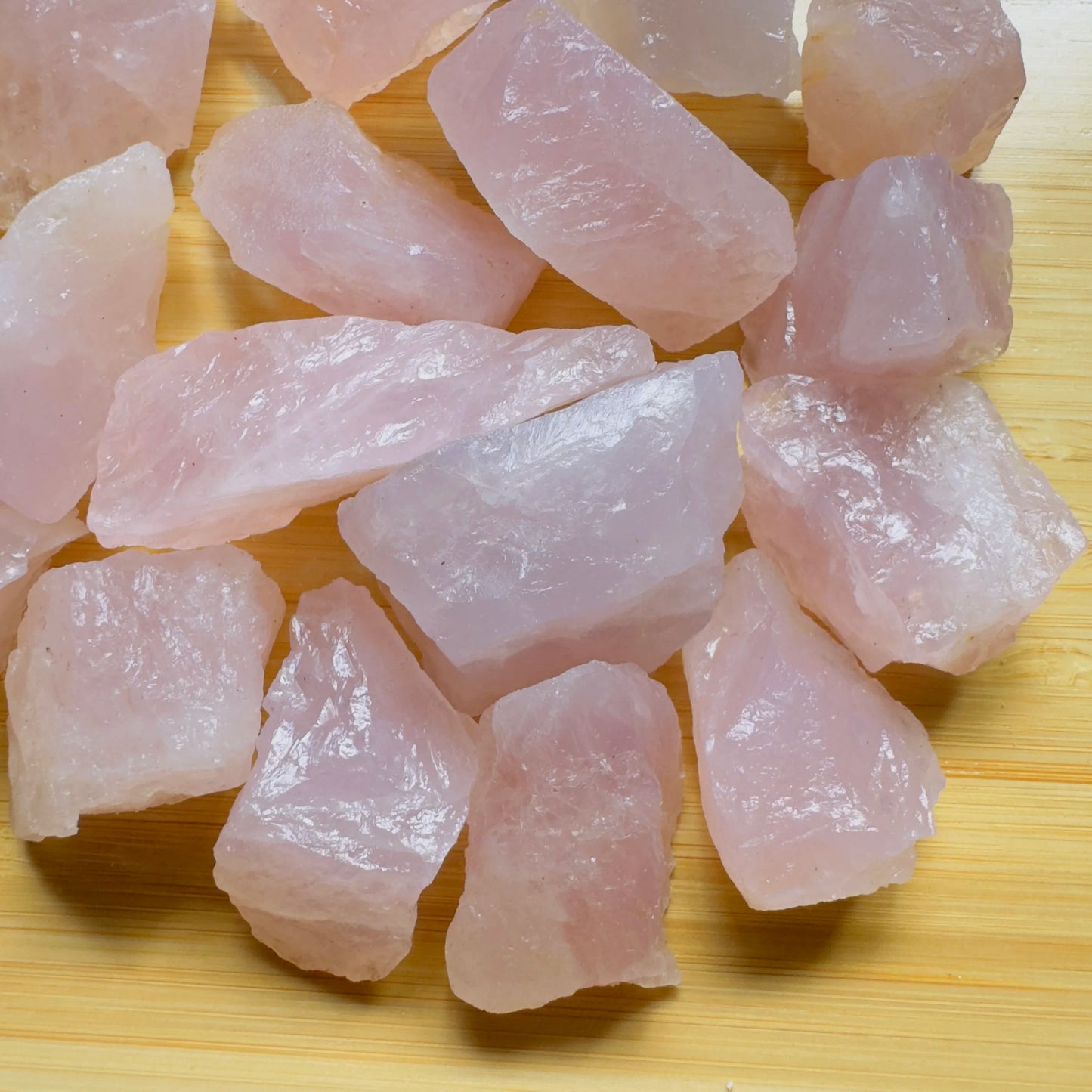 Full profile of Grade AA Rose Quartz raw ready to ship from Beyond Bohemian