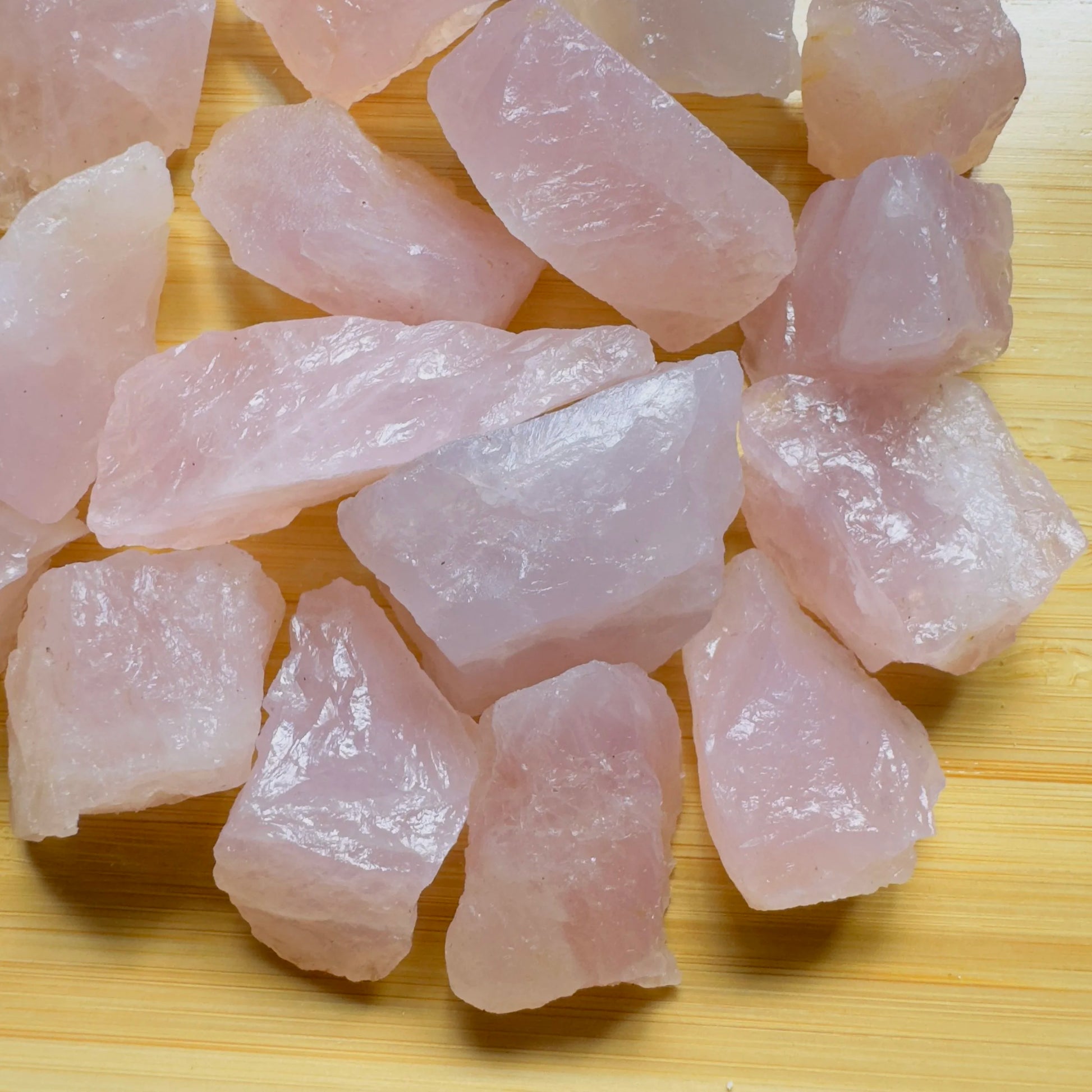Full profile of Grade AA Rose Quartz raw ready to ship from Beyond Bohemian
