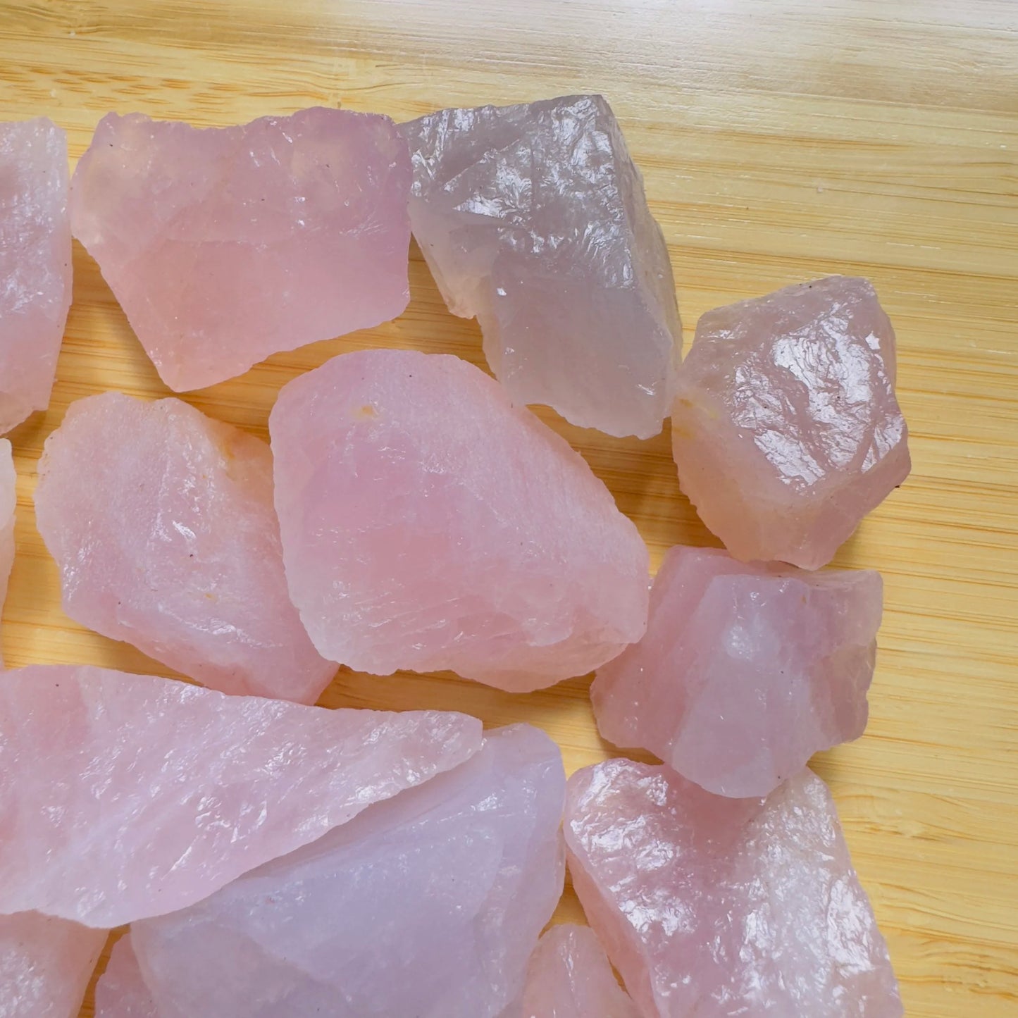 Full profile of Grade AA Rose Quartz raw ready to ship from Beyond Bohemian