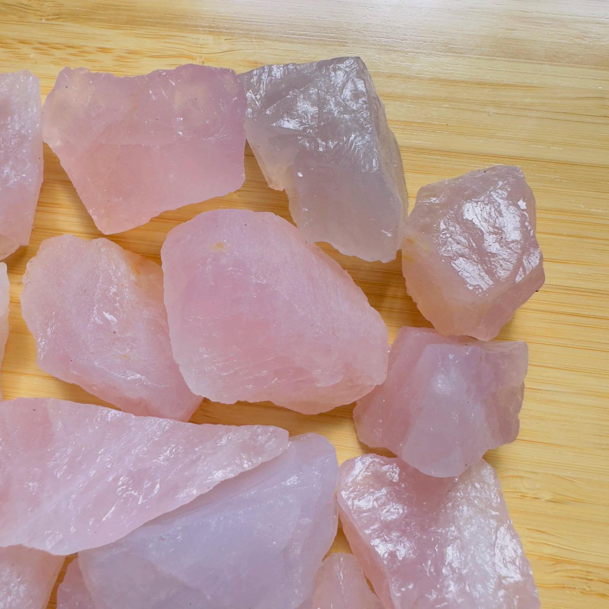 Full profile of Grade AA Rose Quartz raw ready to ship from Beyond Bohemian