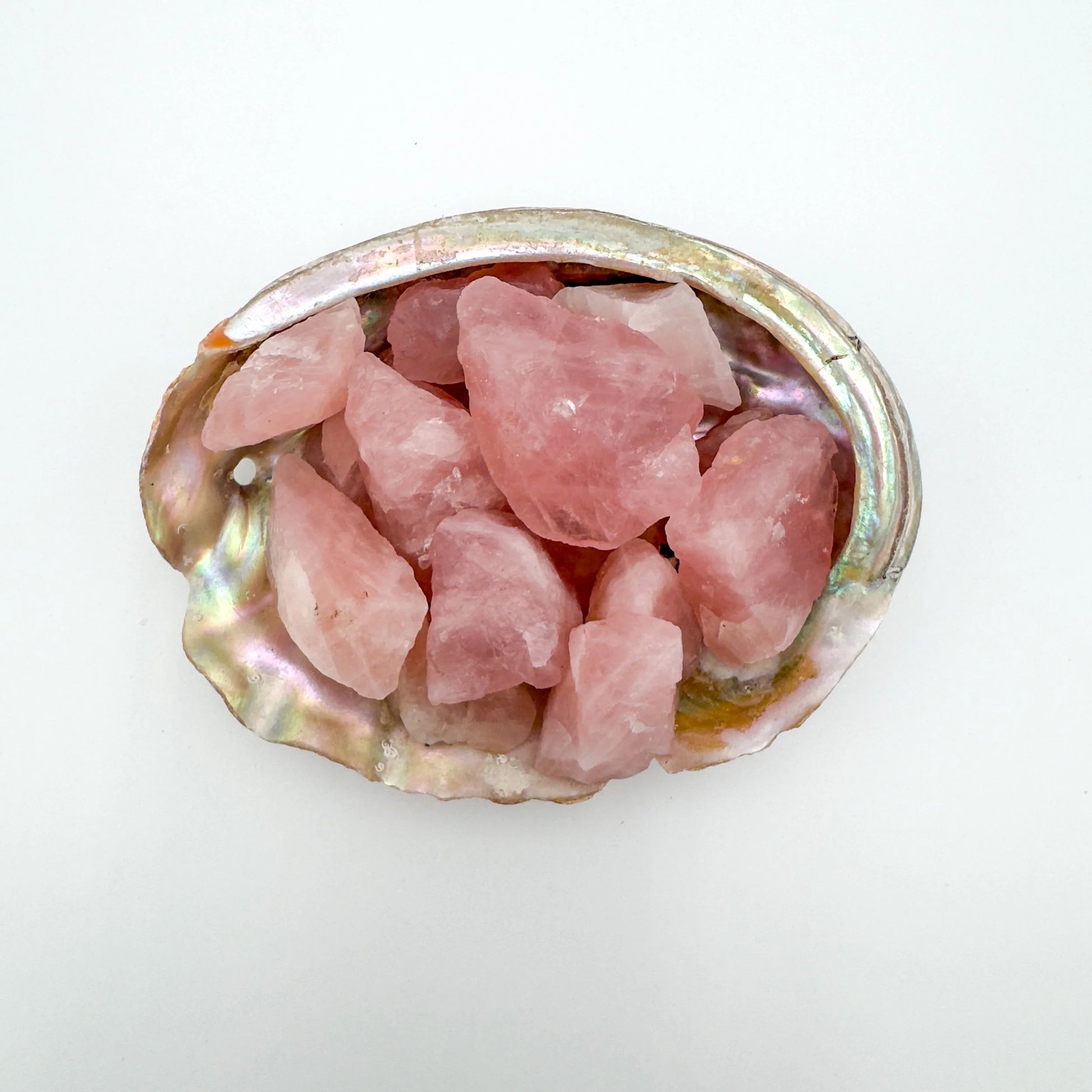 Close detail of Rose Quartz raw stone, from Erongo, Namibia, showing characteristic patterning.