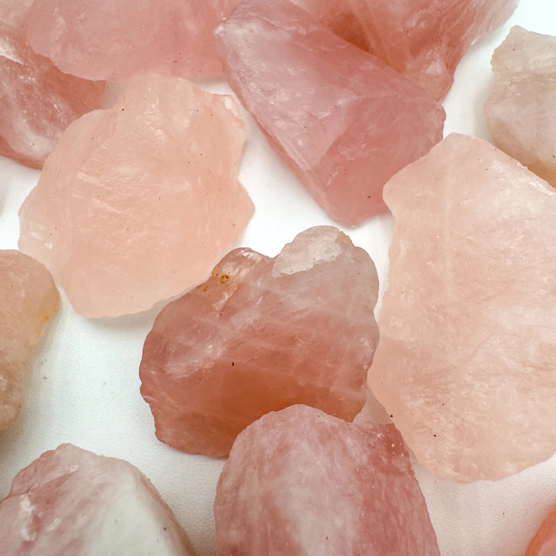 Lifestyle view of one Rose Quartz raw stone for scale, from Namibia.