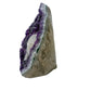 AA grade amethyst geode from Uruguay, right profile, a grey and tan agate shell, specimen 53.
