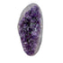 AAA grade amethyst polished geode from Artigas, Uruguay, long tapered plate, violet druzy shading into olive-green zones, 9.03 x 4.80 x 3.52 in, 6.50 pounds.