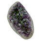 AAA grade amethyst geode from Uruguay, left profile, white and grey agate banding at the base, specimen 12.