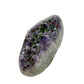 Amethyst polished geode from Uruguay held in an open hand, showing true scale, 6.50 pound long tapered plate, specimen 12.
