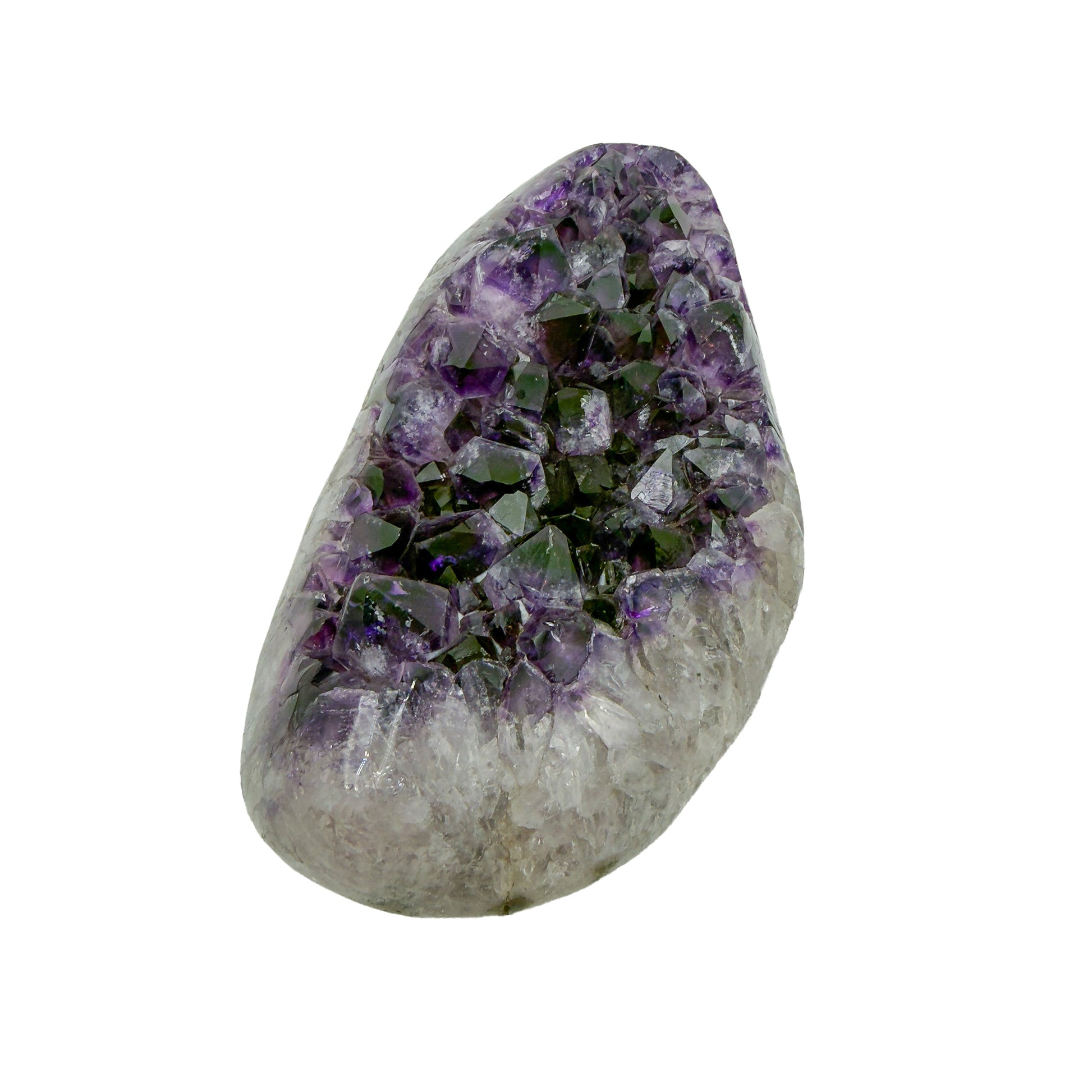 AAA grade amethyst geode from Uruguay, reverse side, white and grey agate banding at the base, specimen 12.