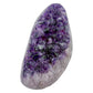 AAA grade amethyst geode from Uruguay, angled three-quarter view, white and grey agate banding at the base, specimen 12.
