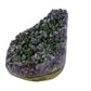 AAA grade amethyst geode from Uruguay, angled three-quarter view, a yellow-olive band along the base, specimen 26.