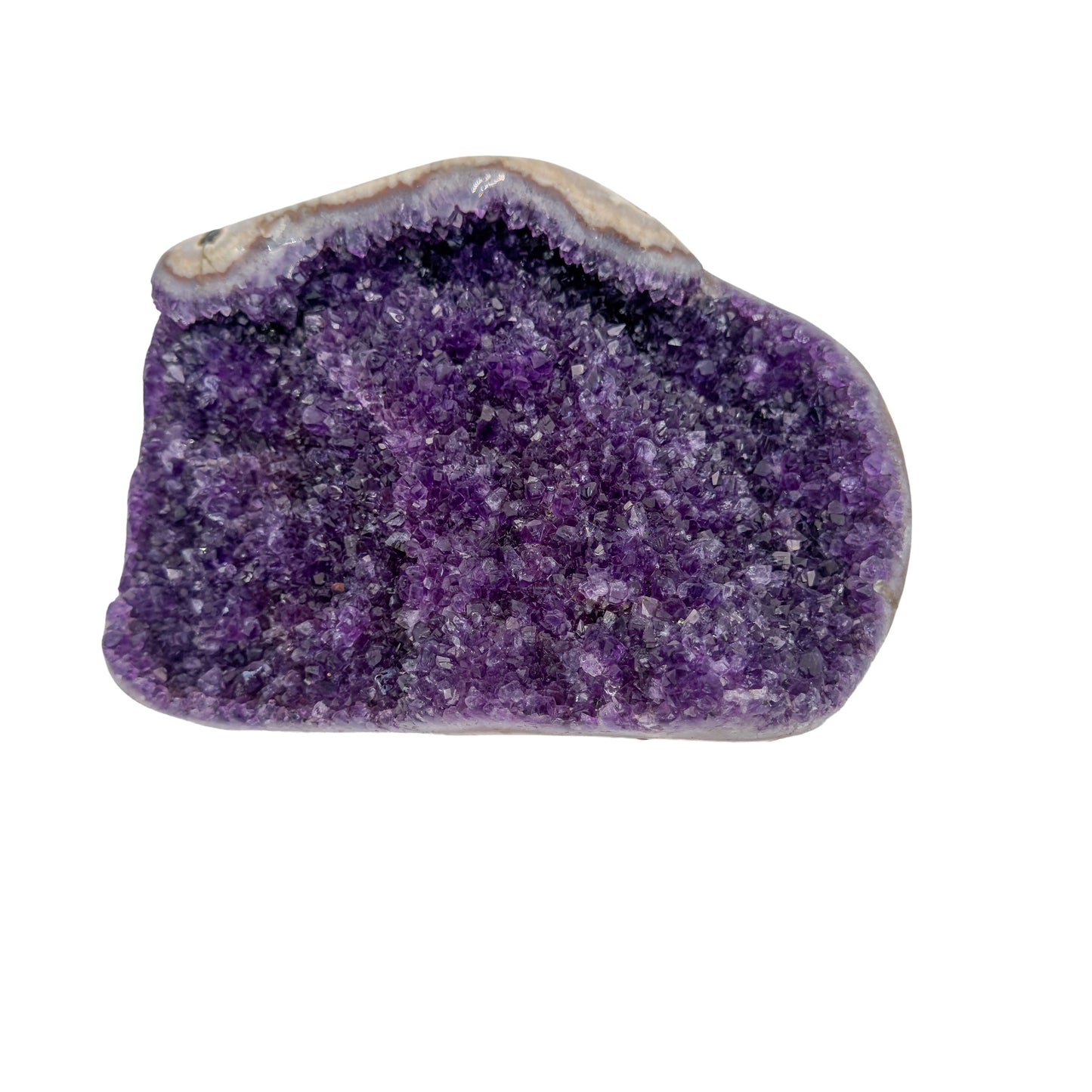 AA grade amethyst geode from Uruguay, reverse side, a cream and tan agate rim, specimen 23.