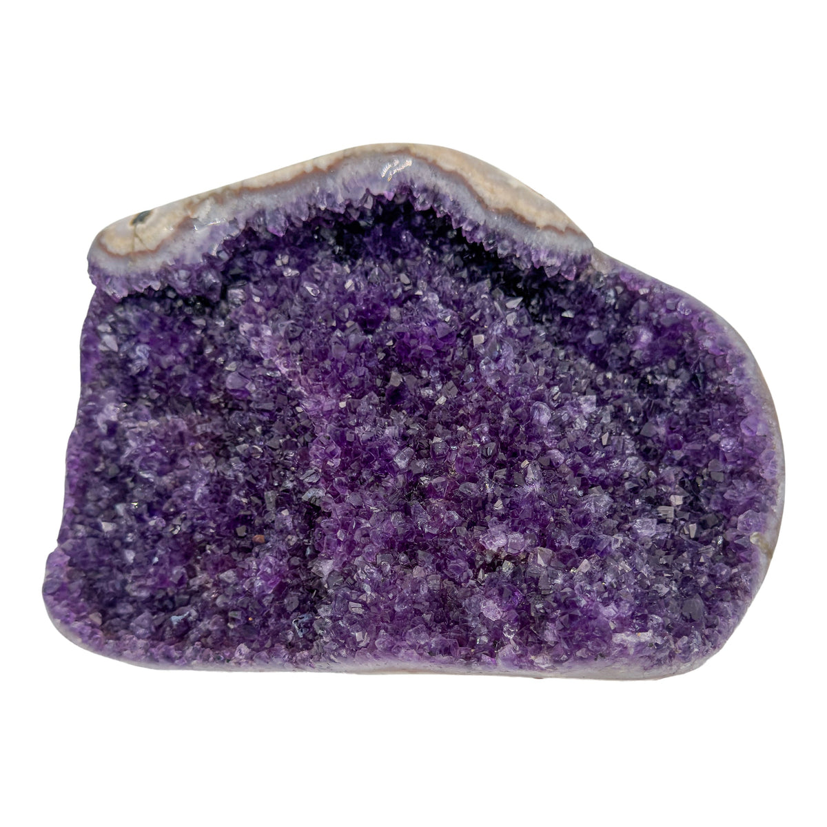 AA grade amethyst geode from Uruguay, reverse side, a cream and tan agate rim, specimen 23.