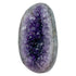 AAA grade amethyst polished geode from Artigas, Uruguay, closed almond-shaped nodule, dark purple crystals visible through a narrow slit opening, 7.80 x 4.87 x 3.20 in, 5.39 pounds.