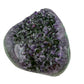 AAA grade amethyst geode from Uruguay, left profile, pale green celadonite banding over a yellow-olive base, specimen 24.