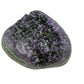AAA grade amethyst geode from Uruguay, alternate angle, pale green celadonite banding over a yellow-olive base, specimen 24.