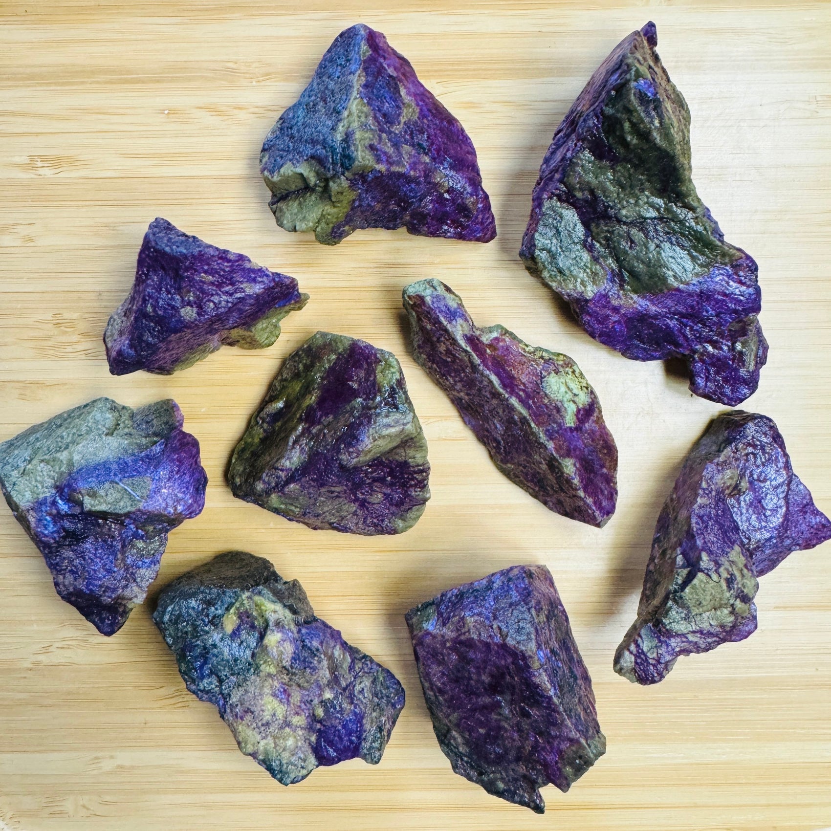 Near view of Stichtite raw stone, from South Africa.