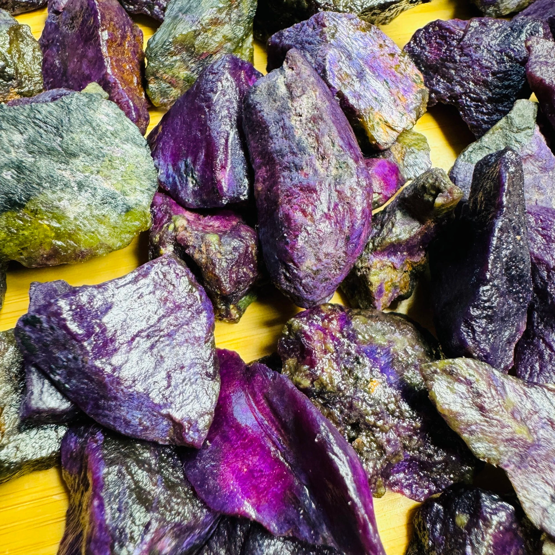 Near view of Stichtite raw stone, linked to Emotional Healing.
